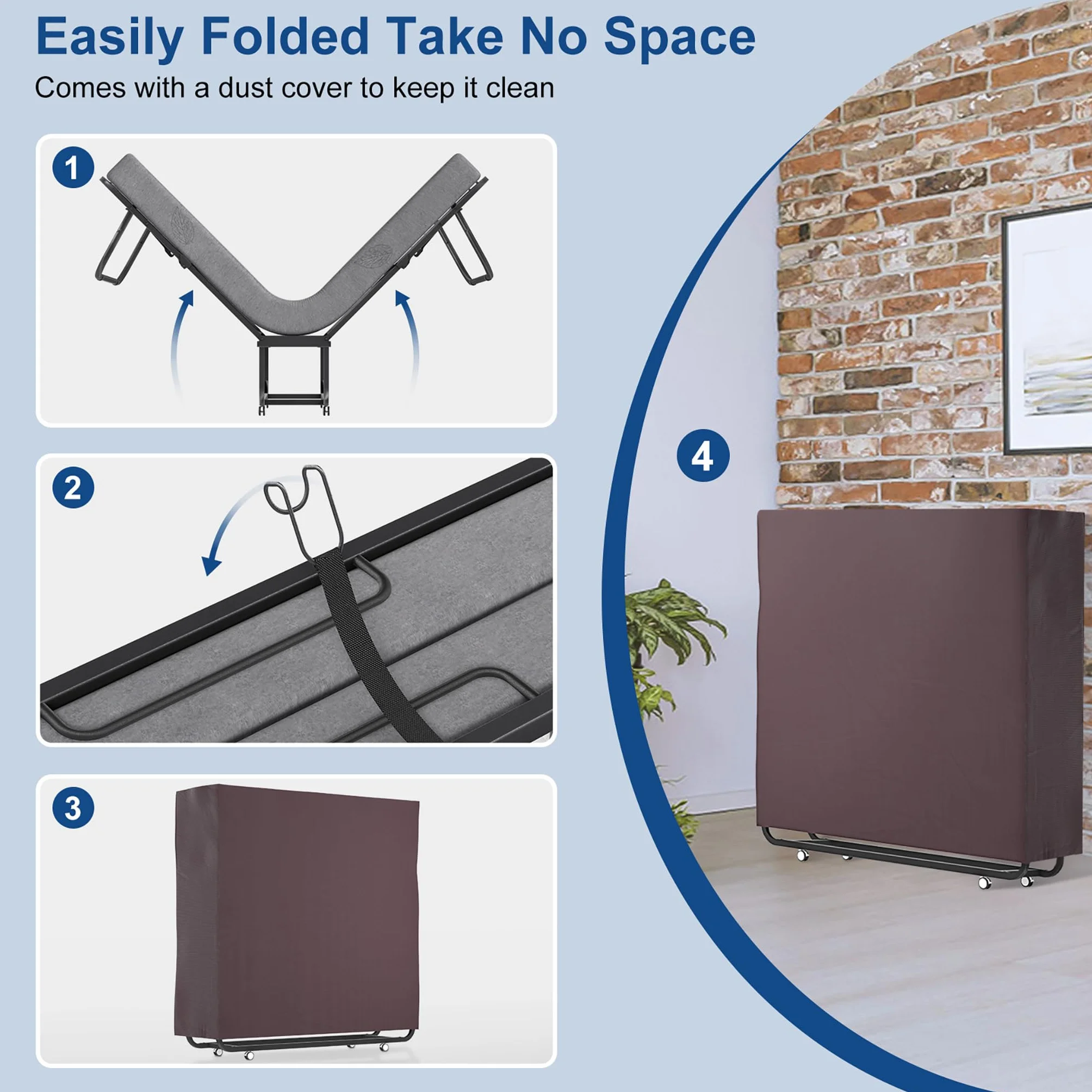 UISEBRT Łóżko Składane z Materacem 90 x 200 cm dla Gości, Metalowa Rama z Kółkami - dla Dorosłych, 13 cm Grubości, Nośność 200 kg