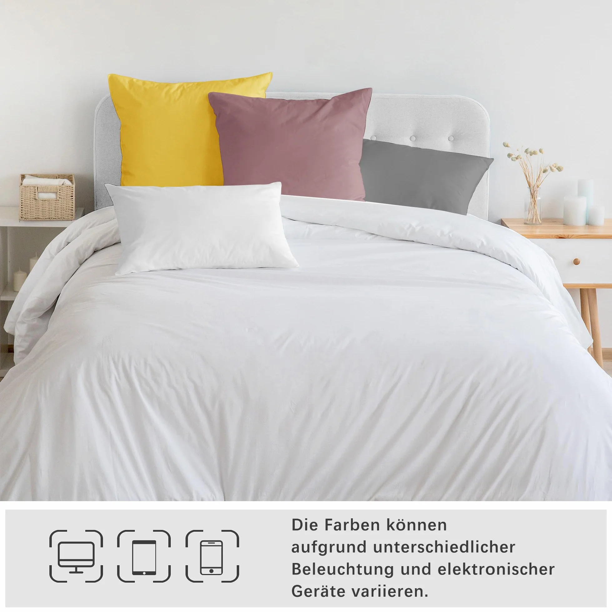 ATsense Zestaw 2 poszewek na poduszkę 40 x 40 cm – 100% bawełna, białe, miękkie i hipoalergiczne, certyfikat ÖkoTex, poszewka na poduszkę z zamkiem błyskawicznym, nadaje się dla alergików