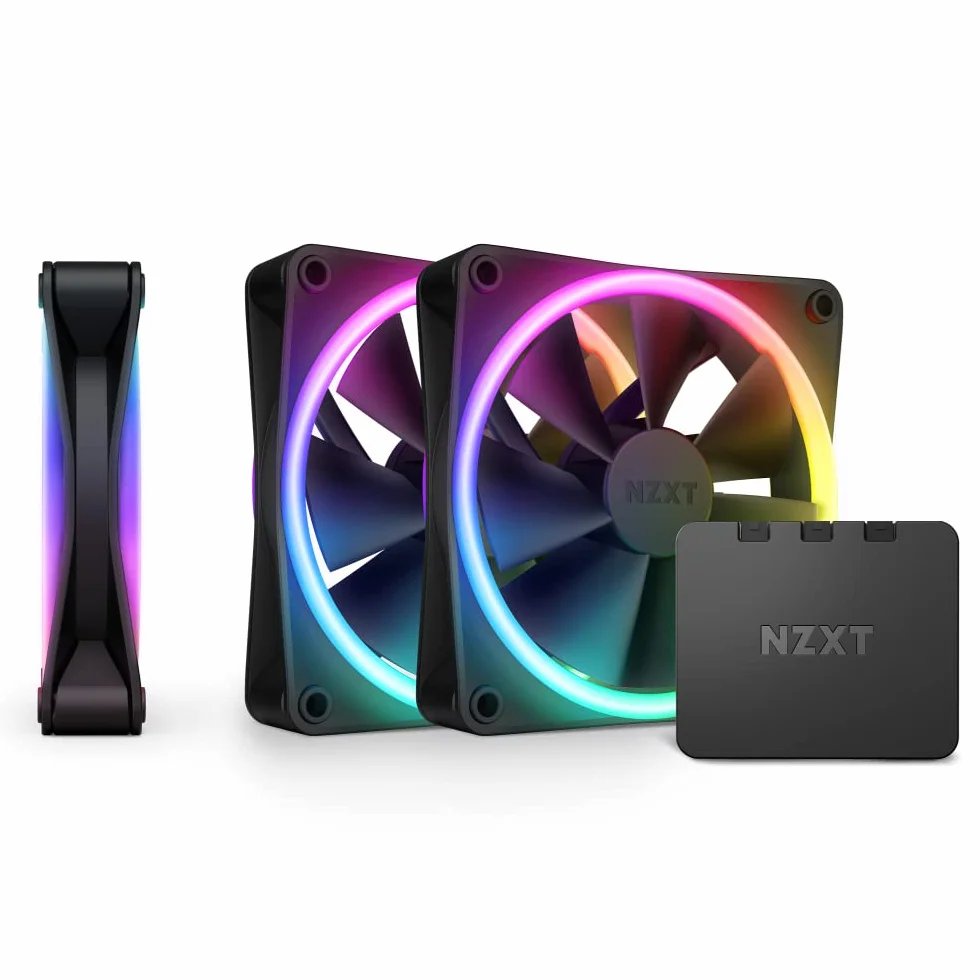 NZXT F120 RGB Duo Triple Pack - 3 x 120 mm dwustronne wentylatory RGB z kontrolerem - 20 indywidualnie adresowanych diod LED - zrównoważony przepływ powietrza i ciśnienie statyczne - PWM - czarny