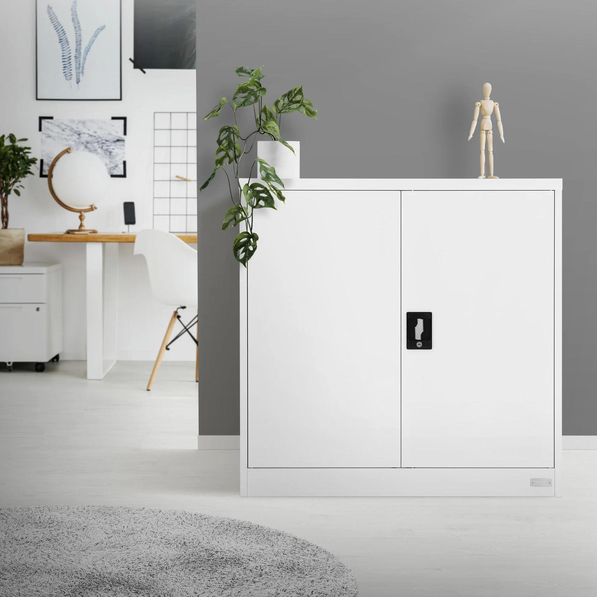 ML-Design szafka na akta, zamykana, 90 x 40 x 90 cm, biała, stalowa, 2 półki wkładane o regulowanej wysokości, szafka biurowa z 2 drzwiami, metalowa szafka do przechowywania, szafa do przechowywania