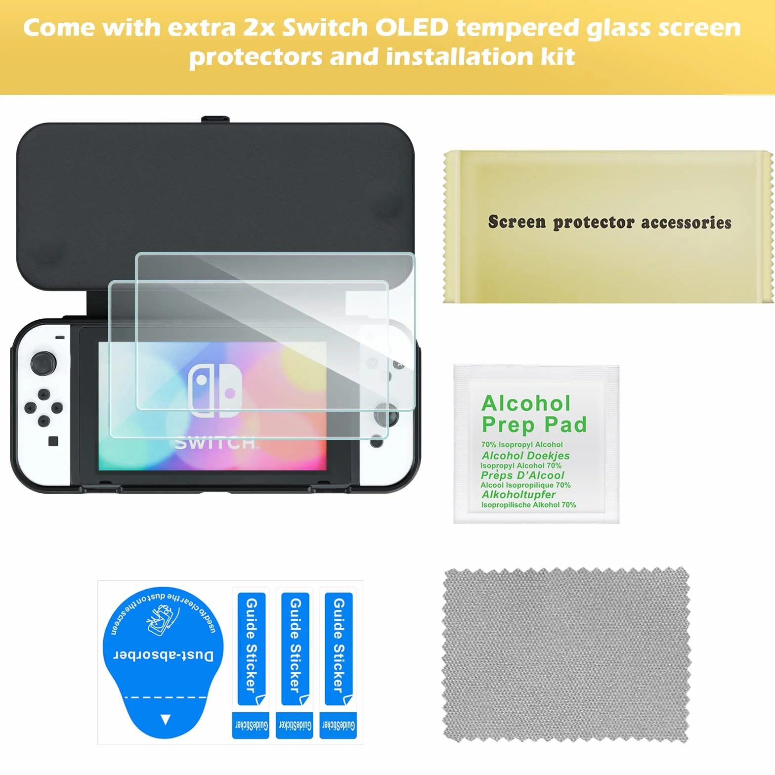 ProCase Składane etui ochronne + (2 sztuki) ochrona wyświetlacza do Nintendo Switch (model OLED), miękkie, cienkie etui z tworzywa TPU, odporne na uderzenia + 2 folie ochronne na wyświetlacz ze szkła