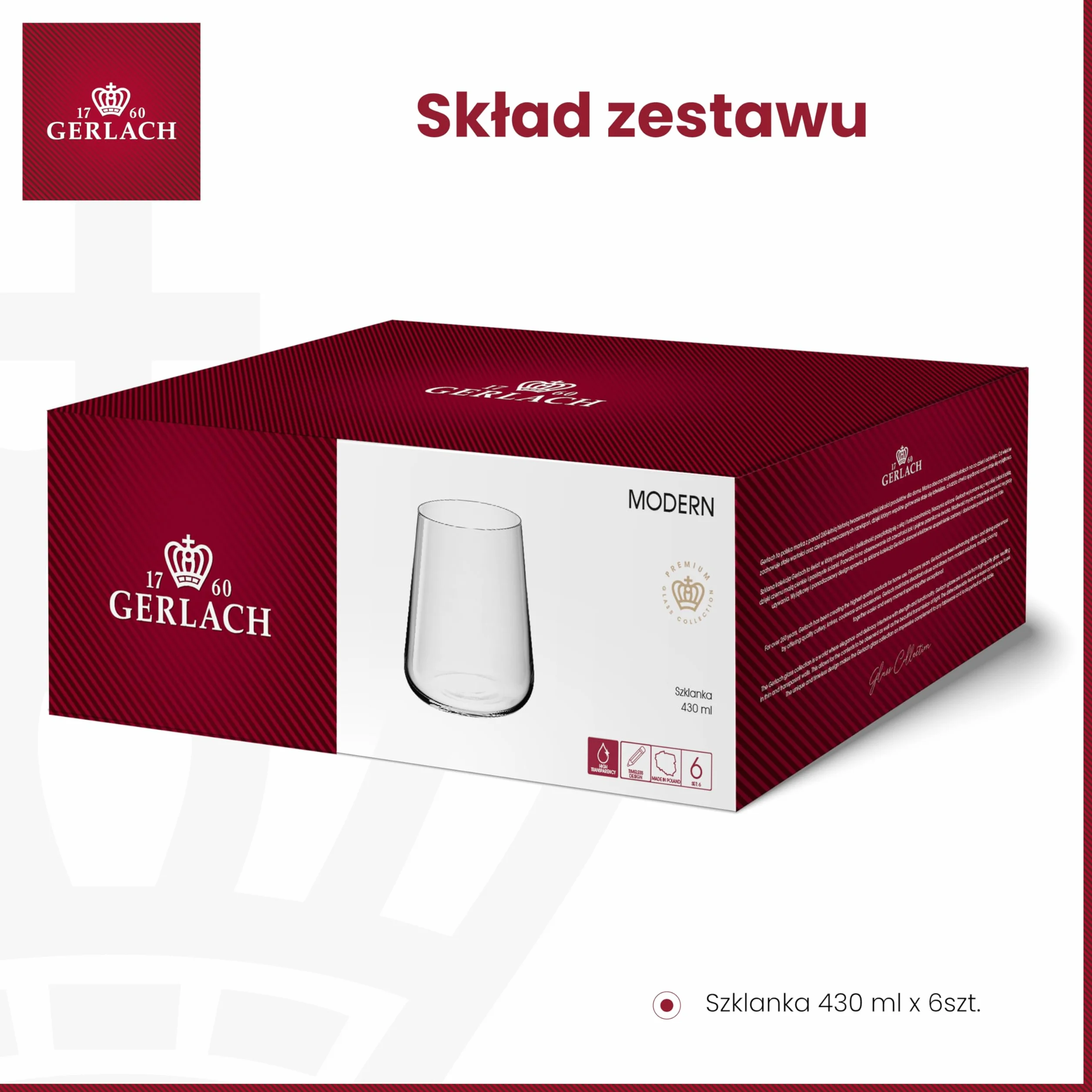 Gerlach 1760 Zestaw 6 Szklanek Modern 430 ml Przezroczyste