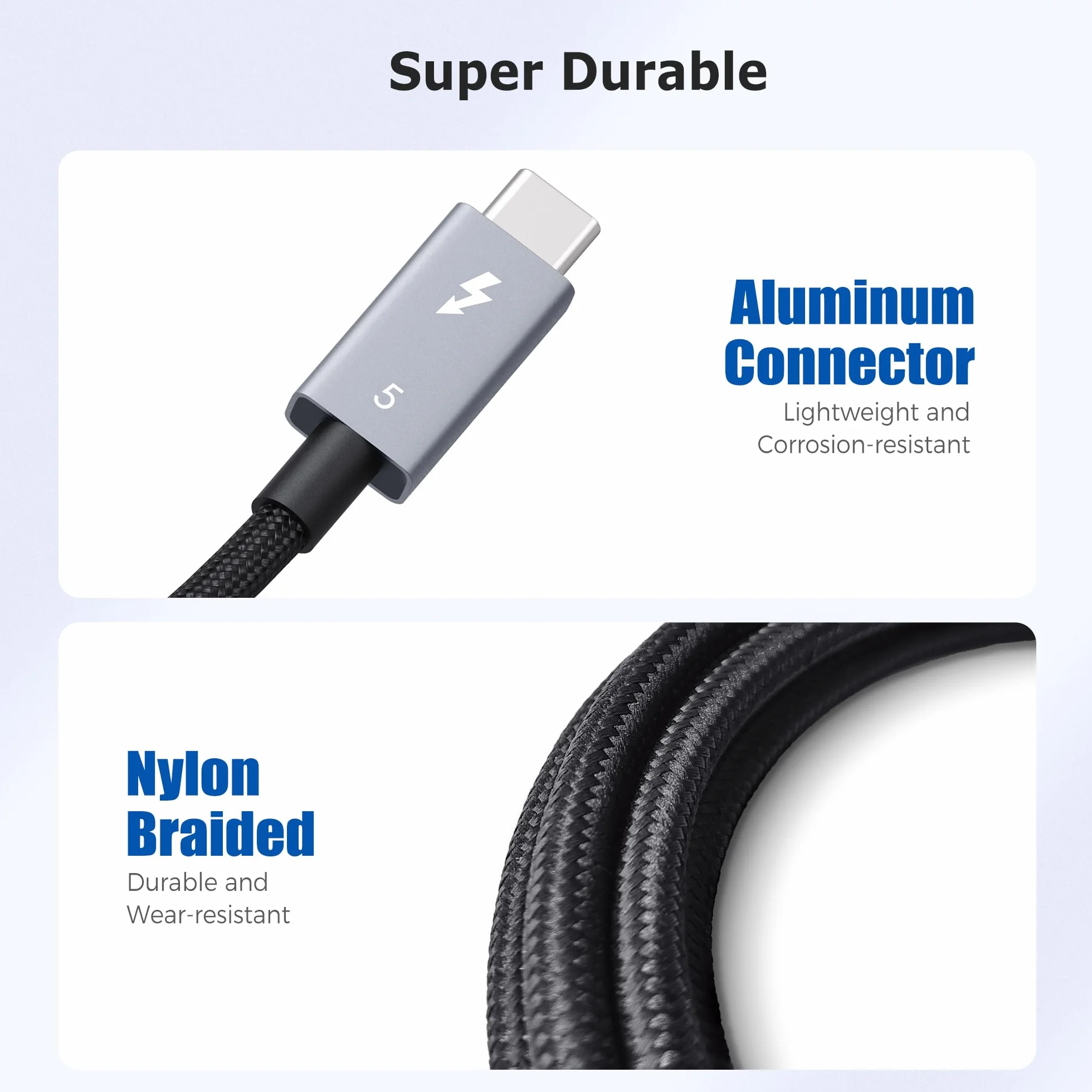 Cable Matters Certyfikat Intel: pleciony kabel Thunderbolt 5 80 Gb/s ze zwiększeniem przepustowości do 120 Gb/s i ładowaniem 240 W w kolorze czarnym – 1 m, kompatybilny z Thunderbolt 4/3, USB4 i USB-C