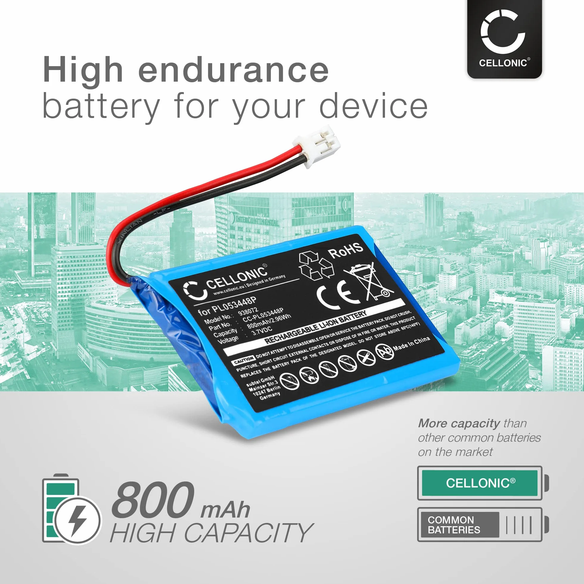 CELLONIC Bateria do zestawu słuchawkowego kompatybilna z Nolan N90, N43 Air, N86, PL053448P - (800mAh, 3.7V)