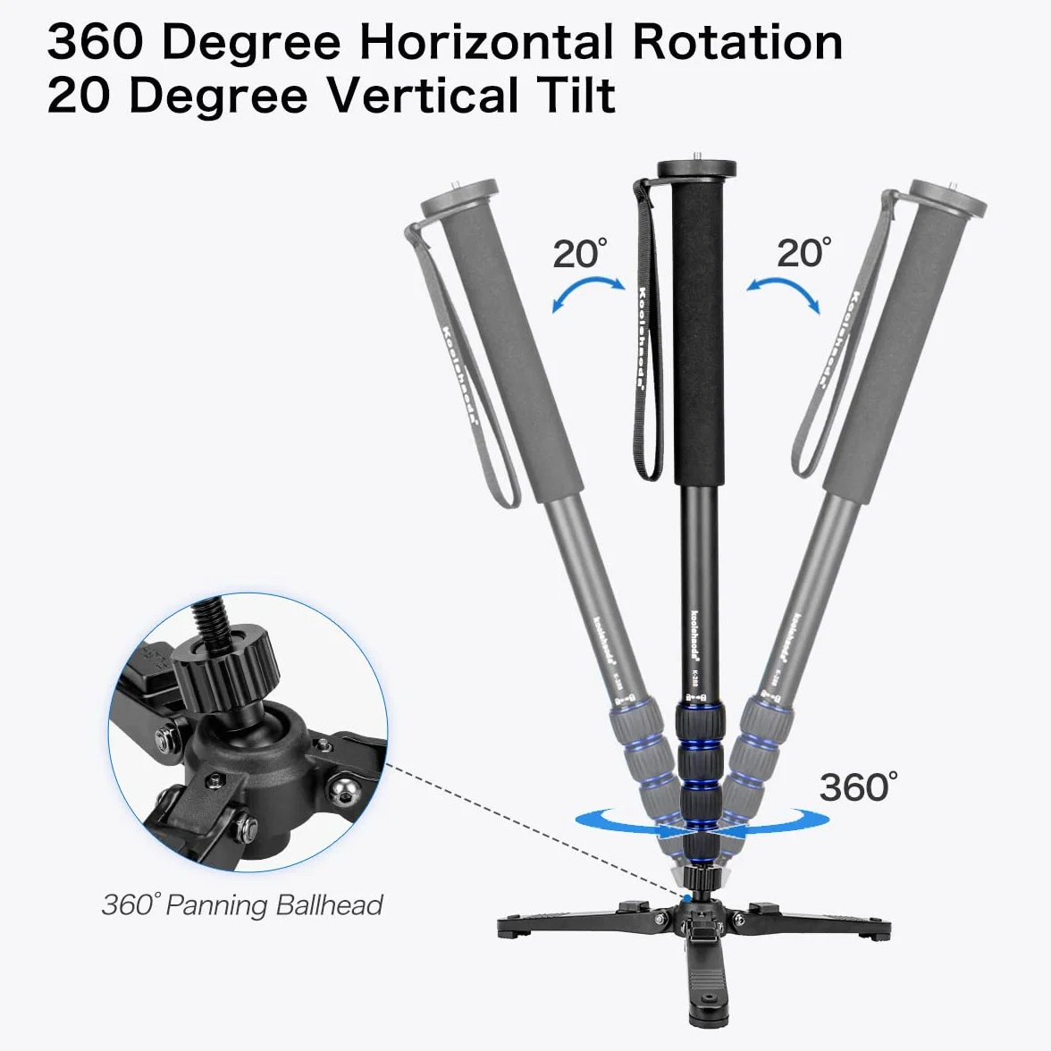 Koolehaoda Rozciągliwy Monopod do Aparatu Fotograficznego Ze Stopu Aluminium Z Podstawką Do Statywu, 5-Sekcyjny 52 cm-168 cm Regulowany Do Aparatów SLR Kamer Wideo, Ładowność Do 7 kg