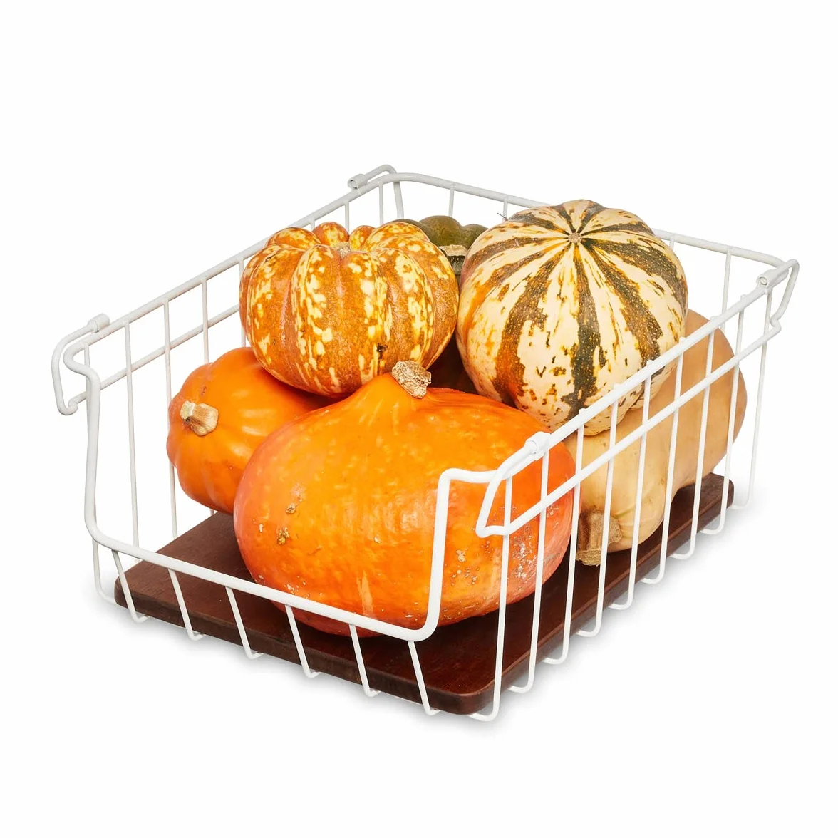 iDesign Ría Safford Collection kosz druciany z metalu i drewna akacjowego, biały i naturalny, stal 18/10