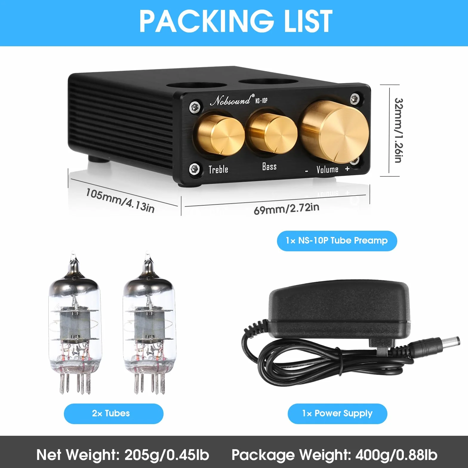 Nobsound NS-10P Mini przedwzmacniacz Valve Tube Preamp Audio Hi-Fi Stereo przedwzmacniacz rurowy z regulacją wysokości basów