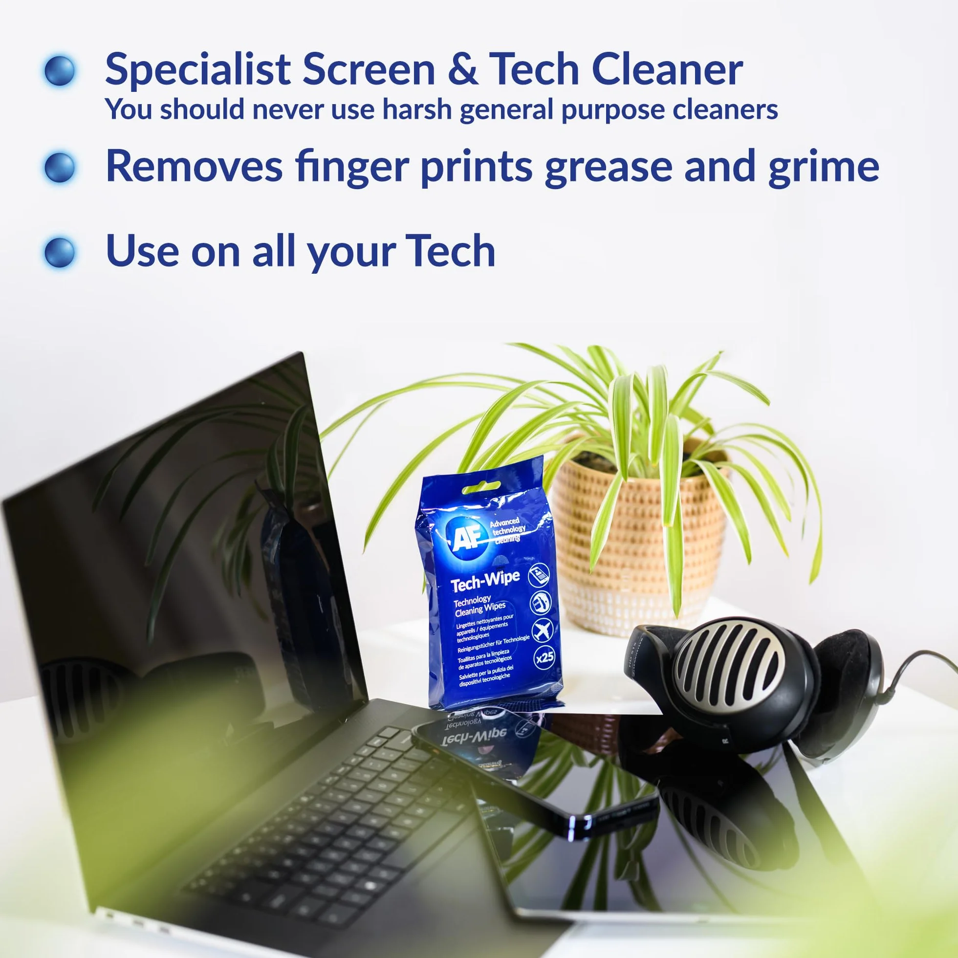 AF Tech Wipes – do czyszczenia ekranu, tabletu, iPada, telefonu, VR, przełącznika, laptopa, klawiatury komputera, ekranu dotykowego i chusteczek do czyszczenia obiektywów - MTW025P