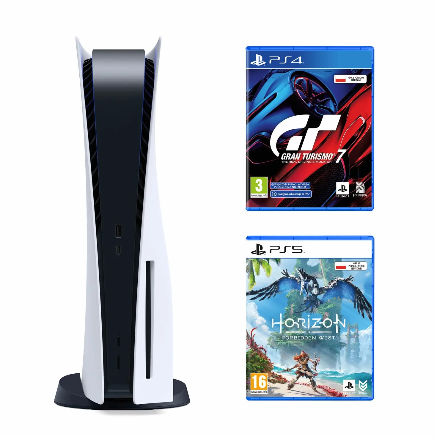 Konsola PlayStation 5 Console B Chassis + Gra PS5 Horizon Forbidden West + Gra PS4 Gran Turismo 7