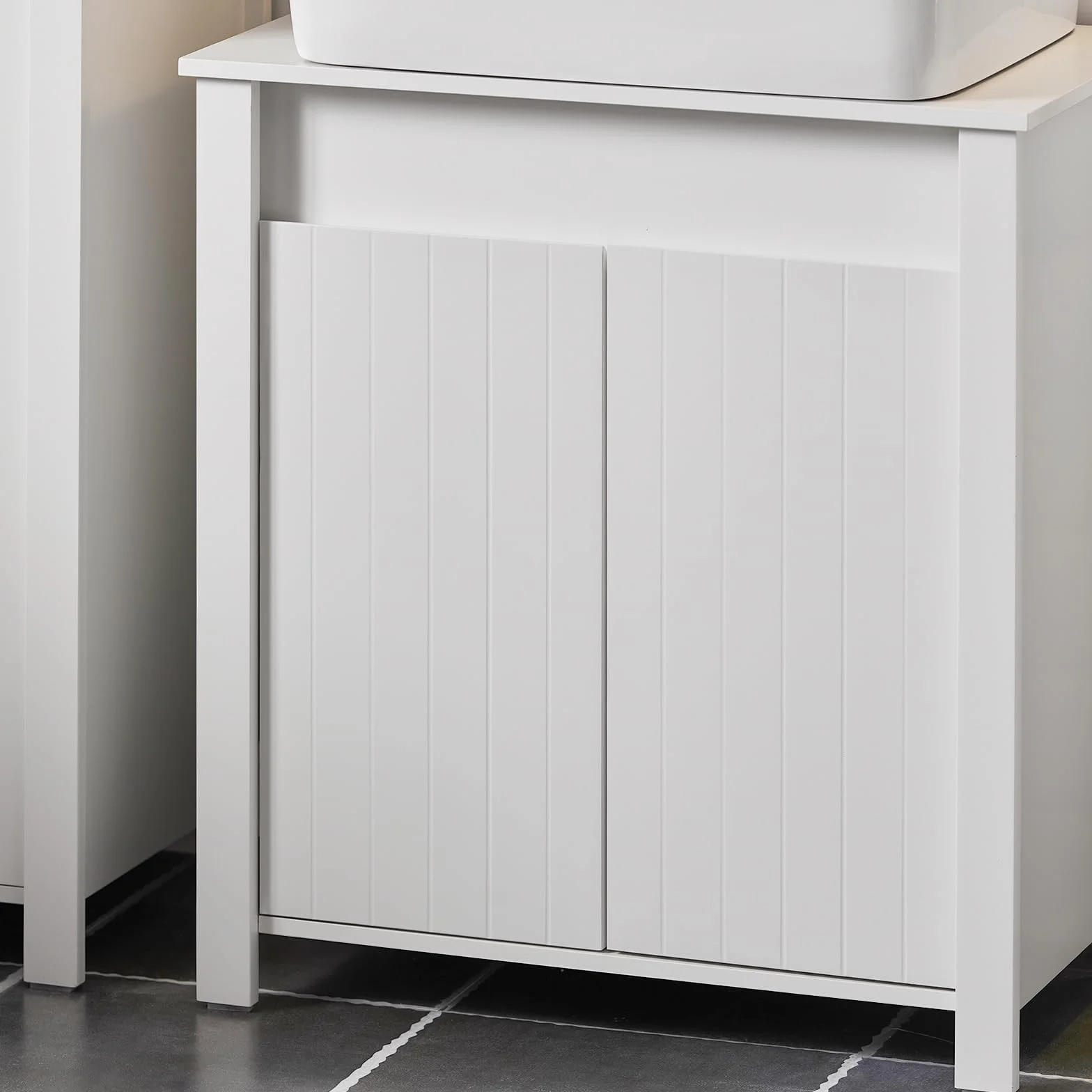 SoBuy BZR101-W Stojąca Szafka Pod Umywalkę Łazienkowa Komoda Kosz na Pranie Biały 60x34x65.5 cm