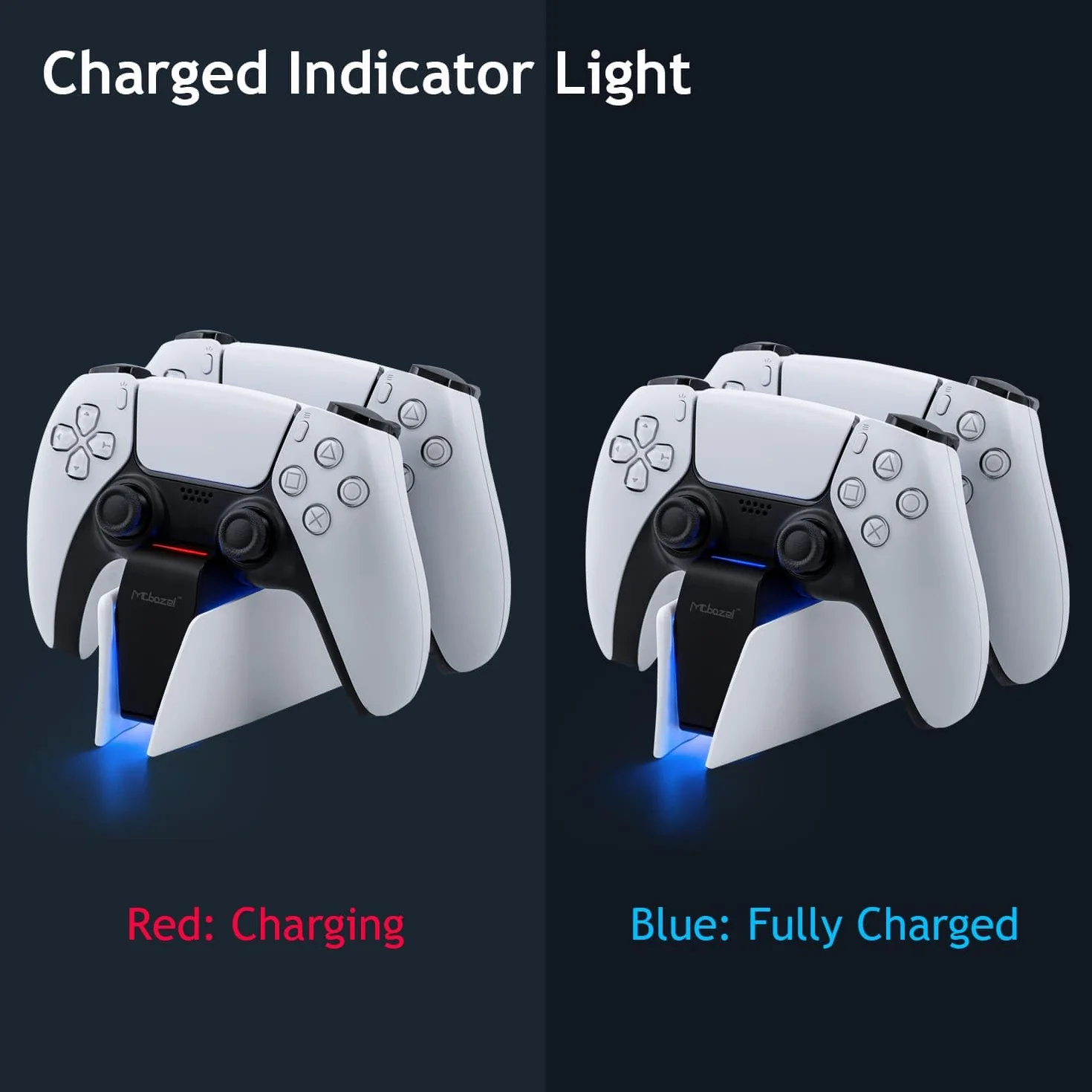 Mcbazel Stacja ładująca PS5 kontroler do kontrolera PS5 DualSense, stacja ładująca ze wskaźnikami LED / szybkie ładowanie/potrójna ochrona