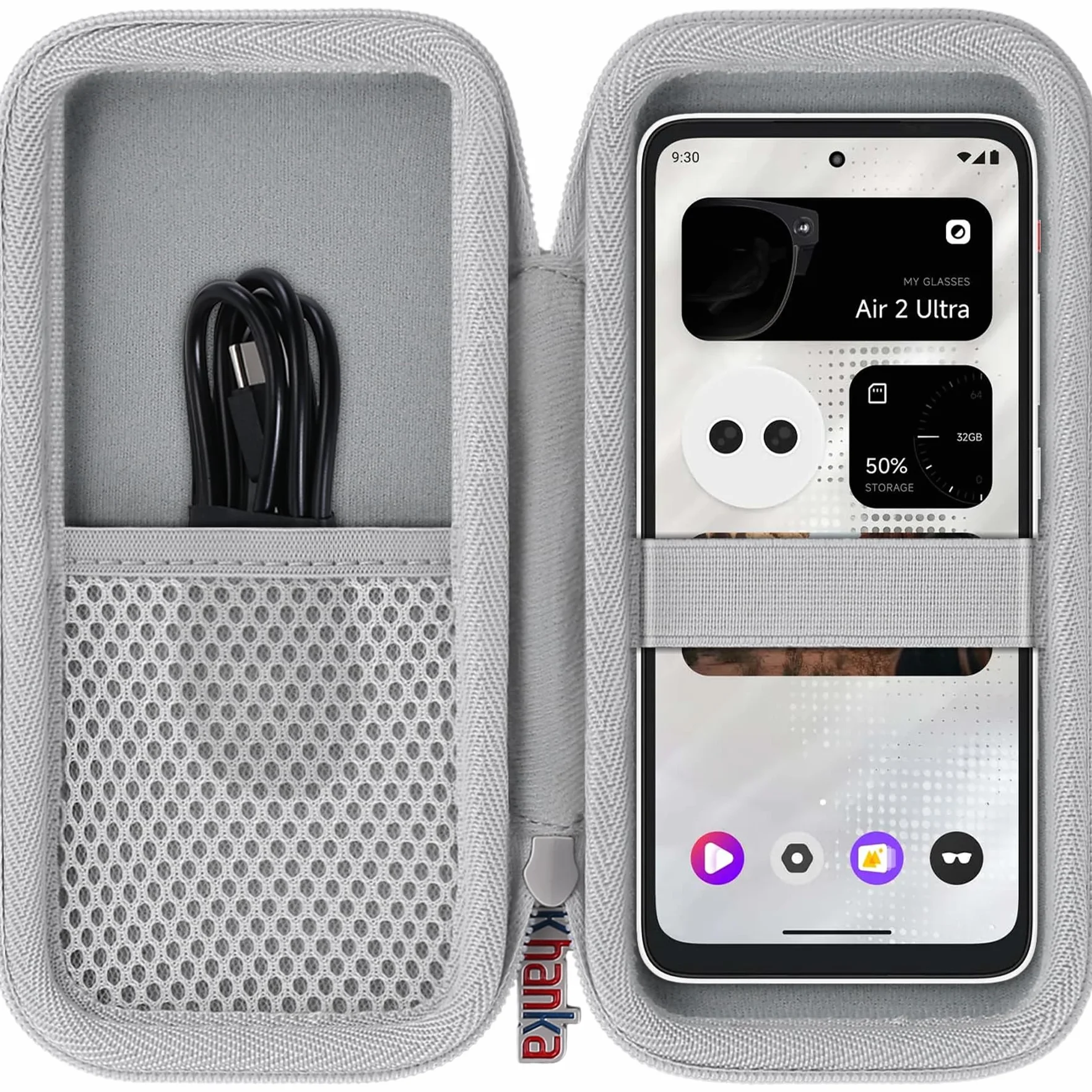 Khanka Twarde etui do XREAL Beam Pro, pokrowiec ochronny do przechowywania kompatybilny z XREAL Beam Pro ze smyczą (tylko etui) szary