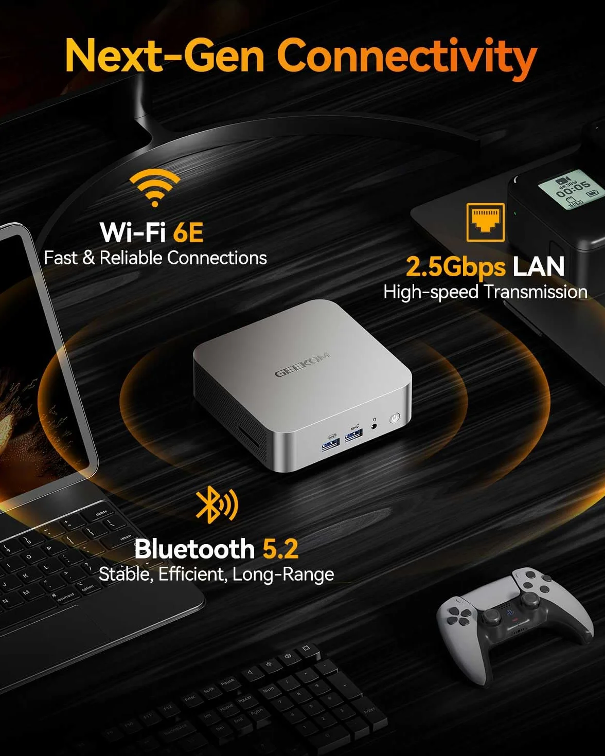 GEEKOM A8 Mini PC Windows 11 Pro, z AMD Ryzen 7 8745HS (do 5,1 GHz), wysoka prędkość 16 GB DDR5 RAM (do 128 GB) i 1 TB SSD, podwójny HDMI 4K przy 120 Hz Quad Display/WiFi 6E/USB4/6×USB do gier