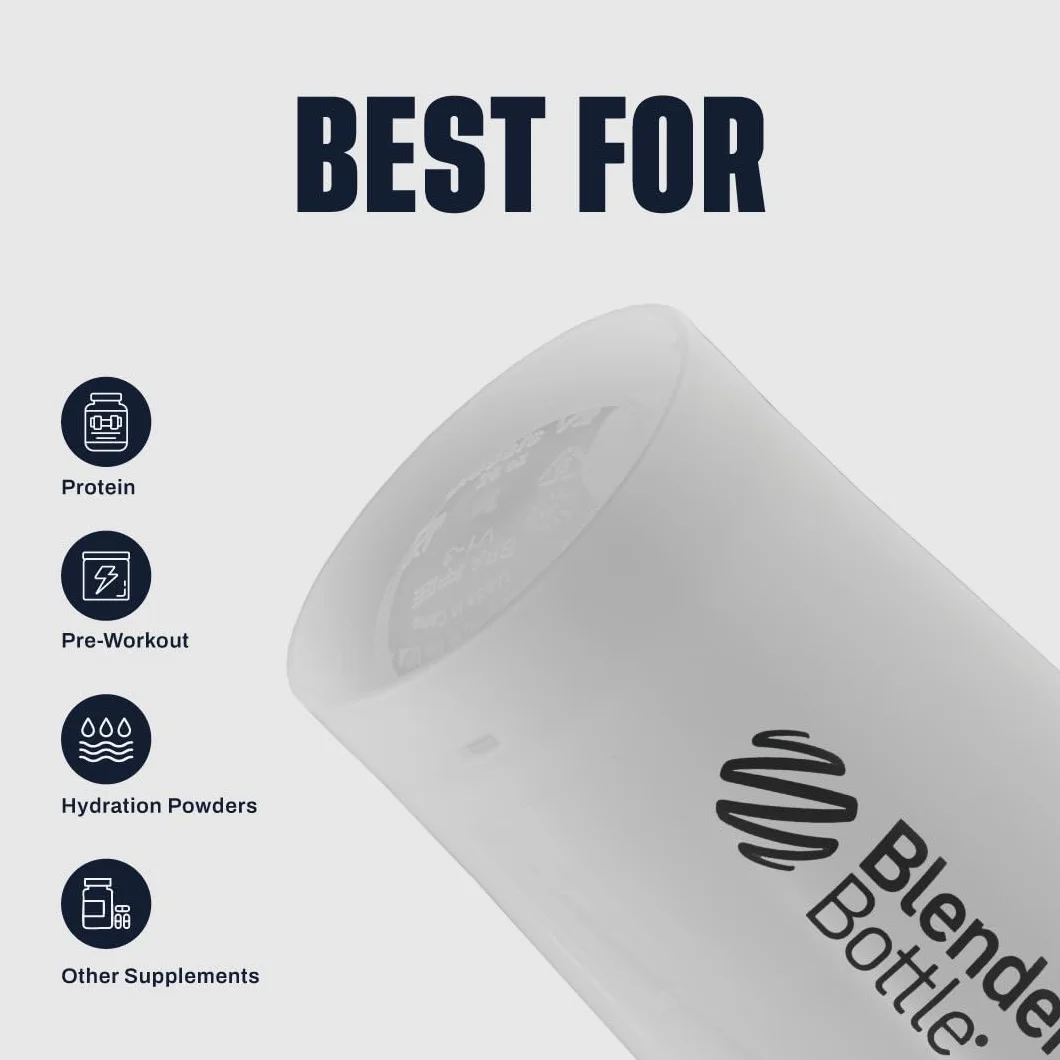 BlenderBottle Klasyczna butelka Shaker V2 z kulką ze stali nierdzewnej, idealna do koktajli proteinowych, nadaje się do mycia w zmywarce, 830 ml, przezroczysta/czarna