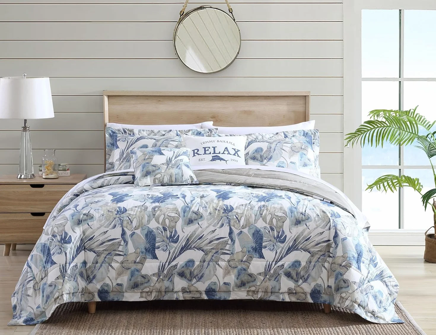 Tommy Bahama Zestaw kołdry bawełniany oddychający całoroczny niebieski kość słoniowa king
