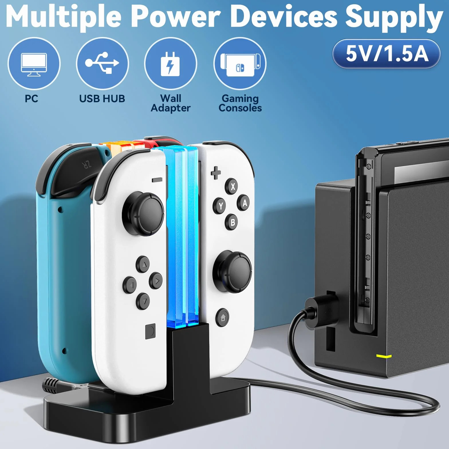 Stacja ładująca kontrolera do Nintendo Switch i OLED, 2-godzinna ładowarka Joy Con z wyświetlaczem LED, stojak