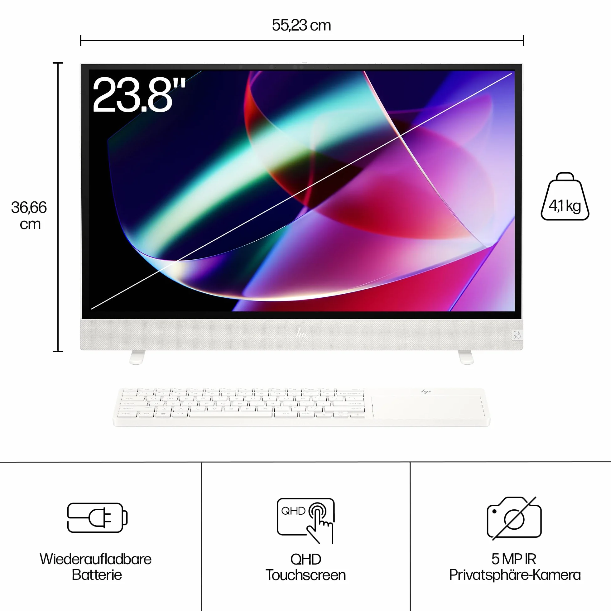 HP Envy Move All-in-One PC, wyświetlacz QHD 23,8", Intel Core i5-1335U, 16 GB DDR5 RAM, 512 GB SSD, karta graficzna Intel UHD, Windows 11 Home, biały