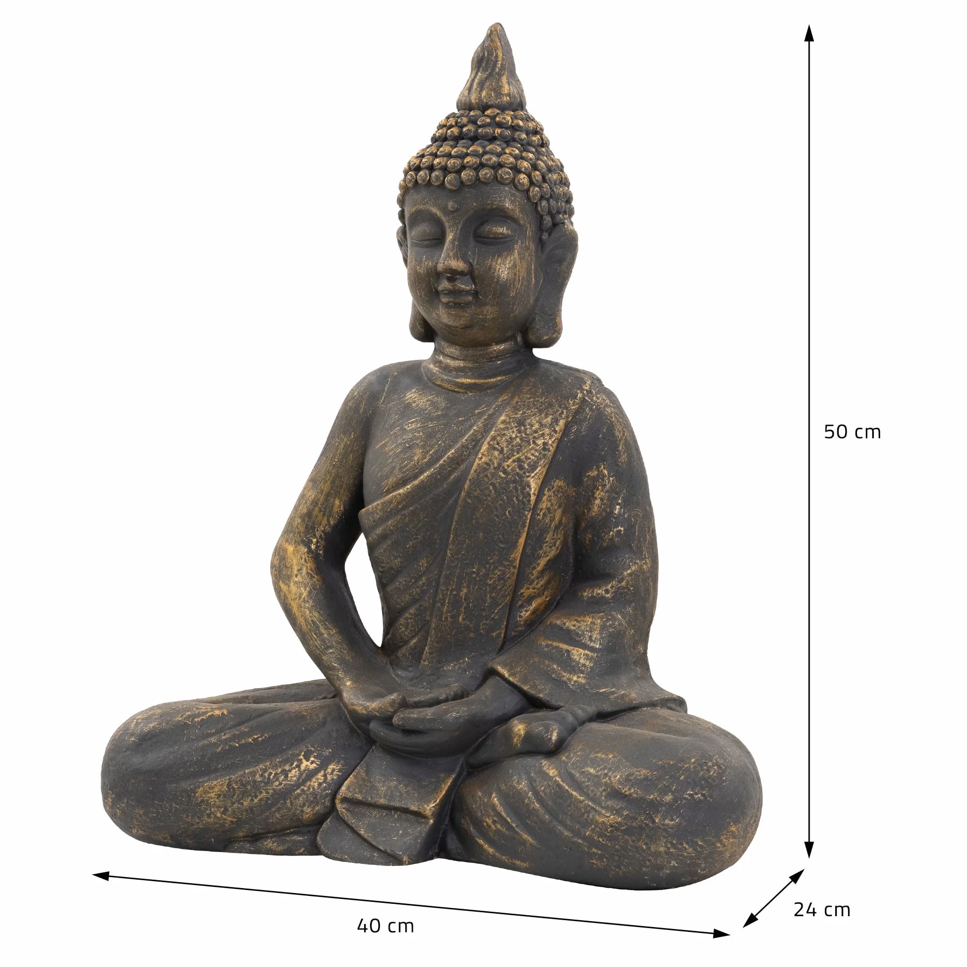 ECD Germany Figurka Buddy siedząca, wysokość 50 cm, wykonana z odpornej na warunki atmosferyczne żywicy poliestrowej, brązu, Feng Shui, figurka Buddy jako dekoracja domu, mieszkania i ogrodu, figurka