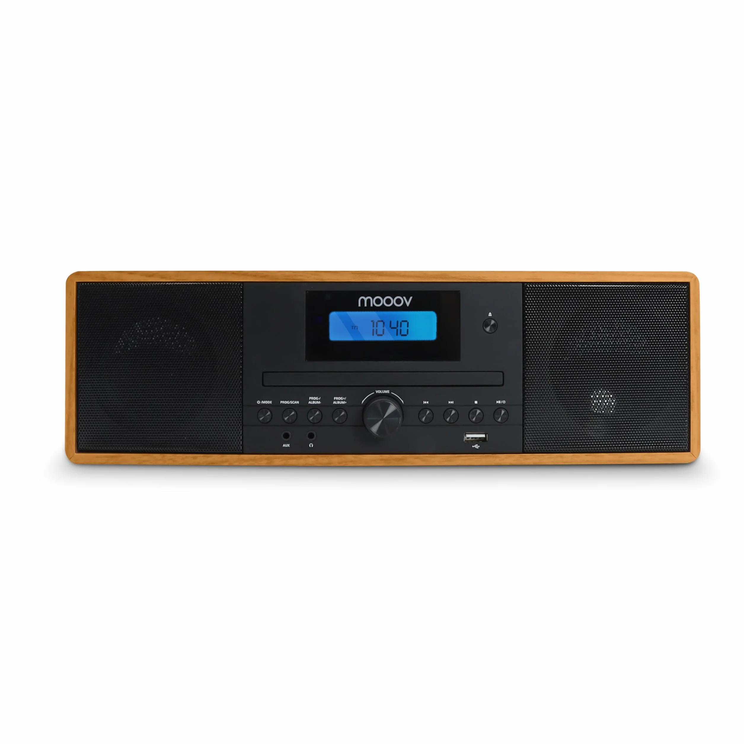 MOOOV 477380 Bezprzewodowy mikro łańcuch HiFi z efektem drewna Odtwarzacz CD Radio FM z pilotem
