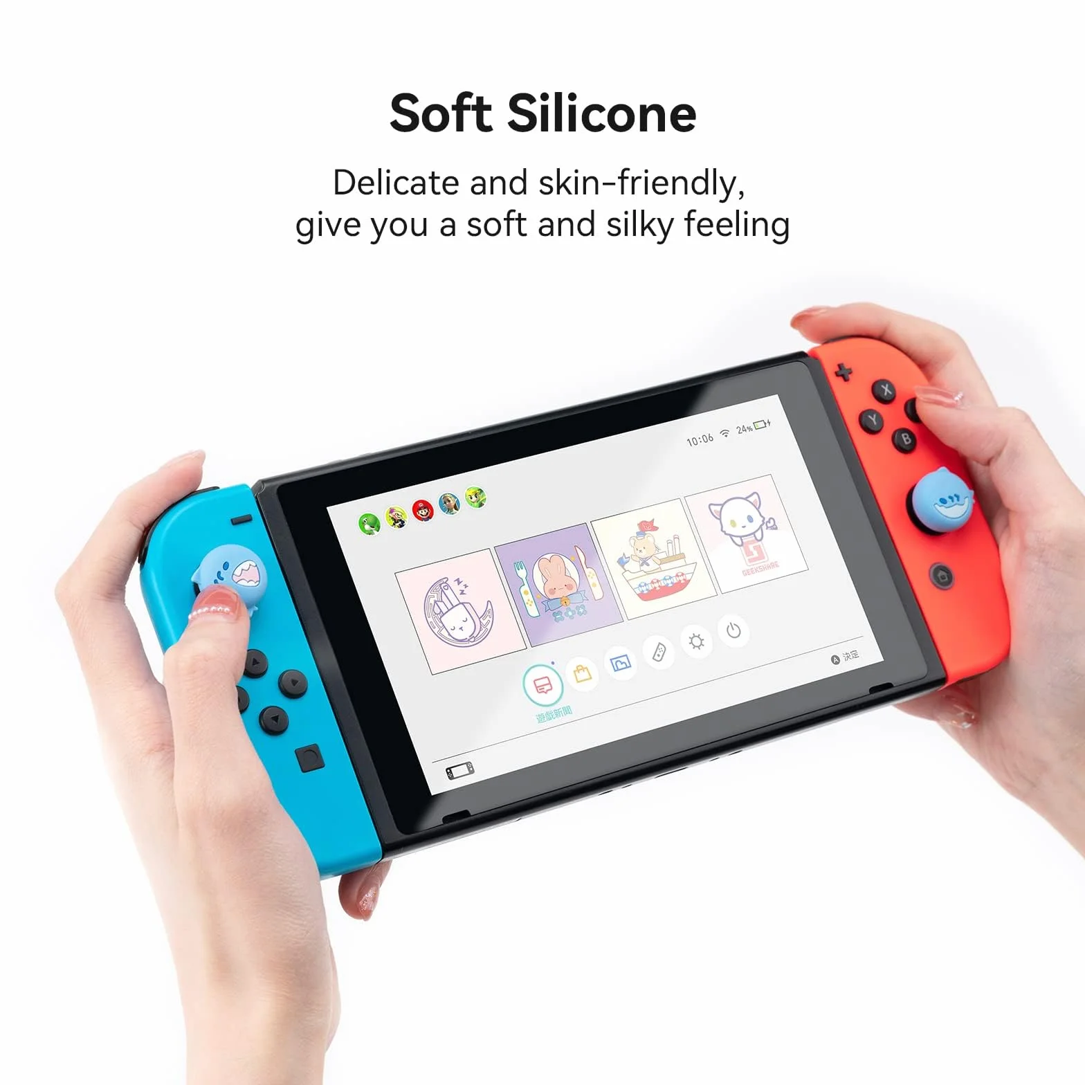 GeekShare Śliczne silikonowe nakładki na kciuki Joystick, osłona joysticka kompatybilna z Switch/OLED/Switch Lite, 4 sztuki - Baby Shark