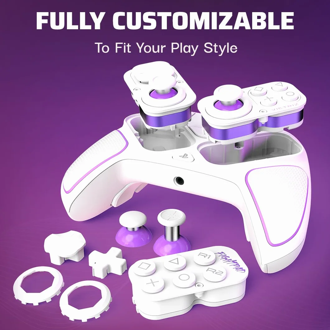 PDP Victrix Pro BFG bezprzewodowy Gaming kontroler for Playstation 5 / PS5, PS4, PC, Modular Gamepad, Remappable Buttons, Customizable Triggers/Paddles/D-Pad, PC App Biały