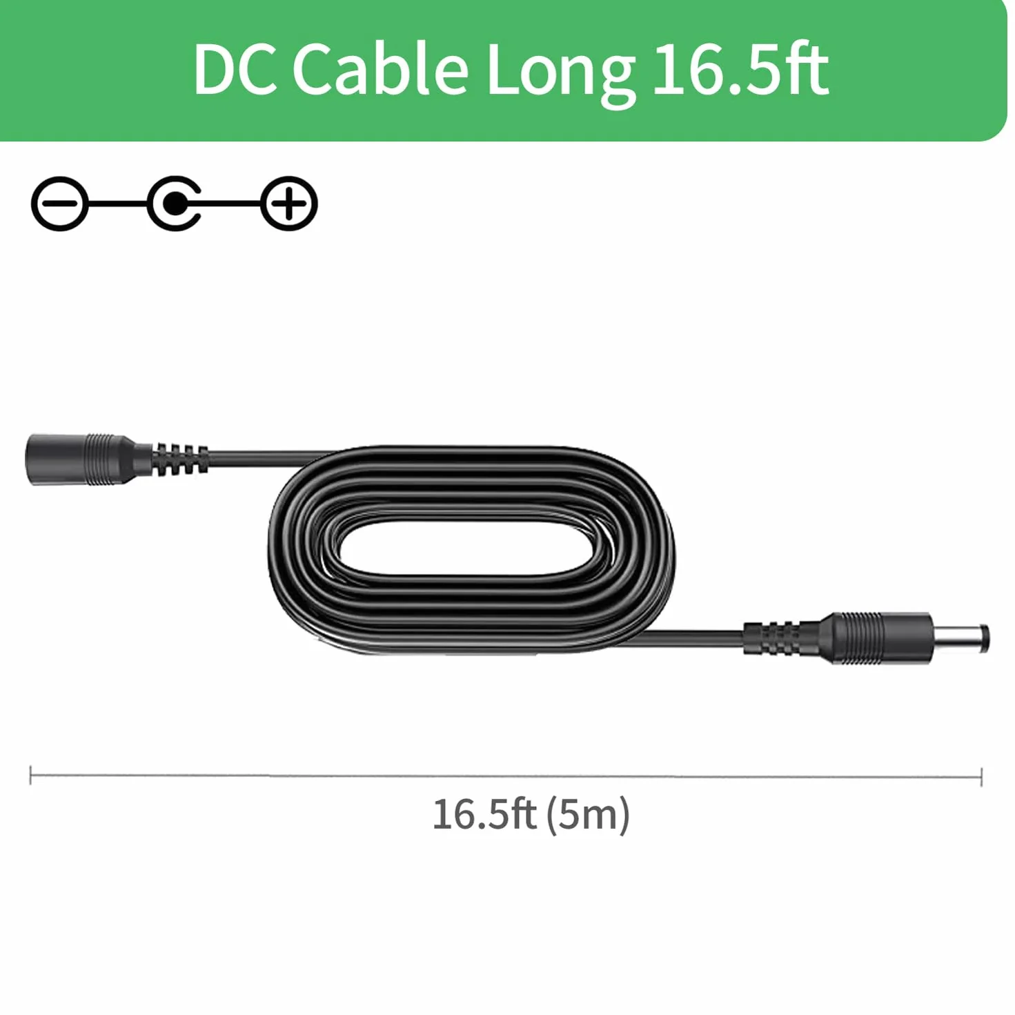 2-pak 5 m DC Power przedłużacz, wtyczka 5,5 mm x 2,1 mm, obsługuje DC 5 V, 6 V, 9 V, 12 V, 24 V, do kamer bezpieczeństwa, DVR, routerów, drukarek, taśm LED, czarny