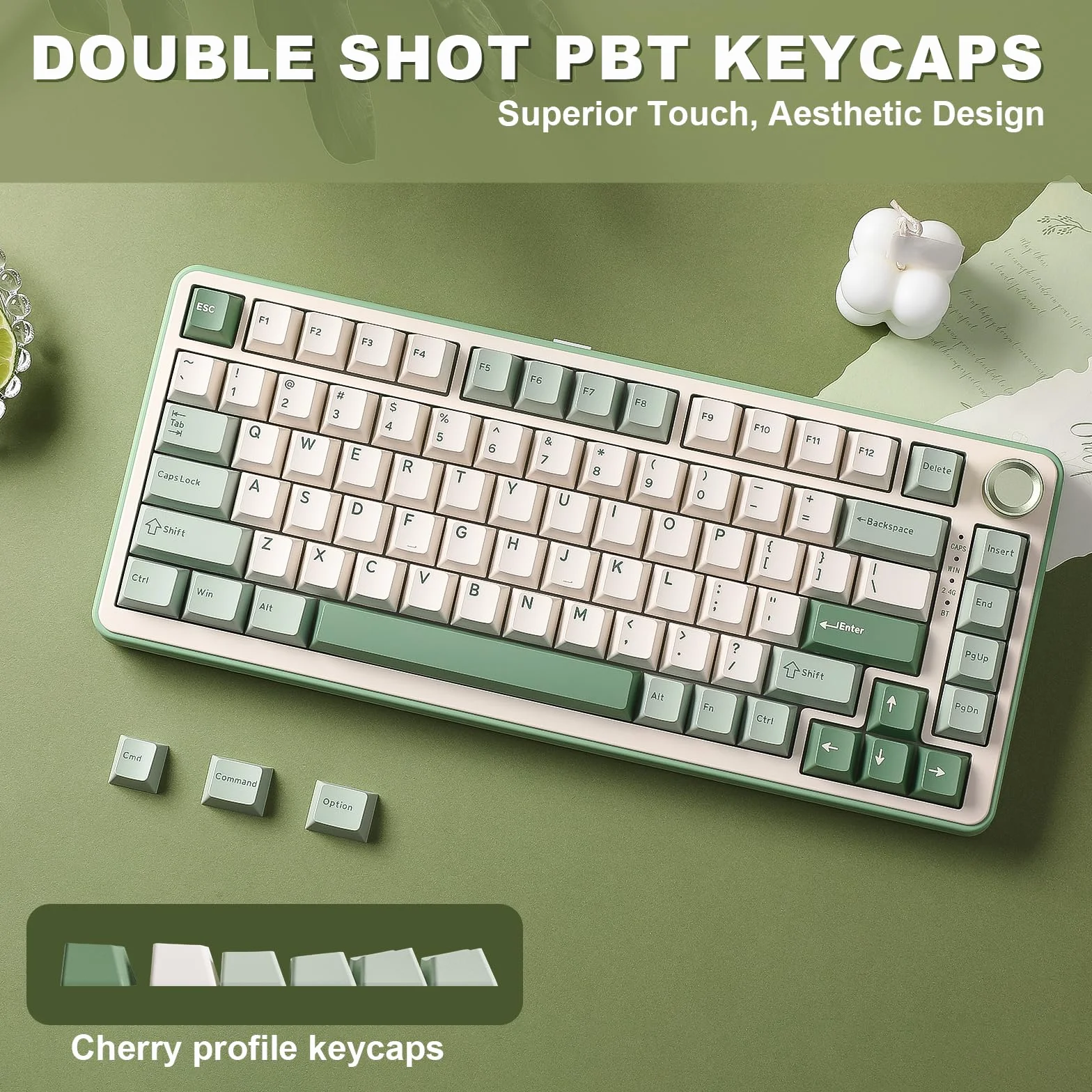 YUNZII B75 PRO Bezprzewodowa Klawiatura Mechaniczna,75% Uszczelka Klawiatury Do Gier Hot Swap Keyboard Z Pokrętłem, BT/Type-C/2.4G Kremowa Klawiatura (zielony, Cocoa Cream V2 Switch)