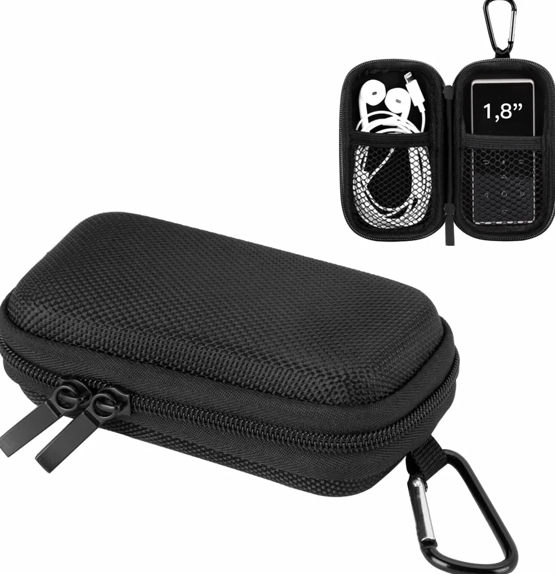 AGPTEK Pokrowiec do MP3, przenośny pokrowiec do odtwarzacza muzyki z metalowym klipsem na karabińczyk, 2,4 cala, iPod Nano, iPod Shuffle, czarny