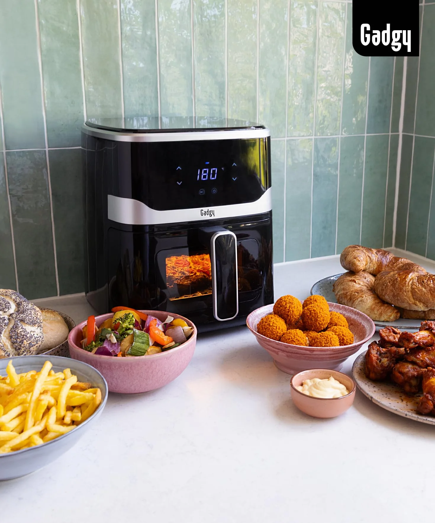 Gadgy Frytkownica Beztłuszczowa z Okienkiem 5L - Airfryer z Powłoką Nieprzywierającą - 1400W Frytura Bez Oleju - Regulowana Temperatura 80°C-200°C - Cyfrowy Ekran Dotykowy