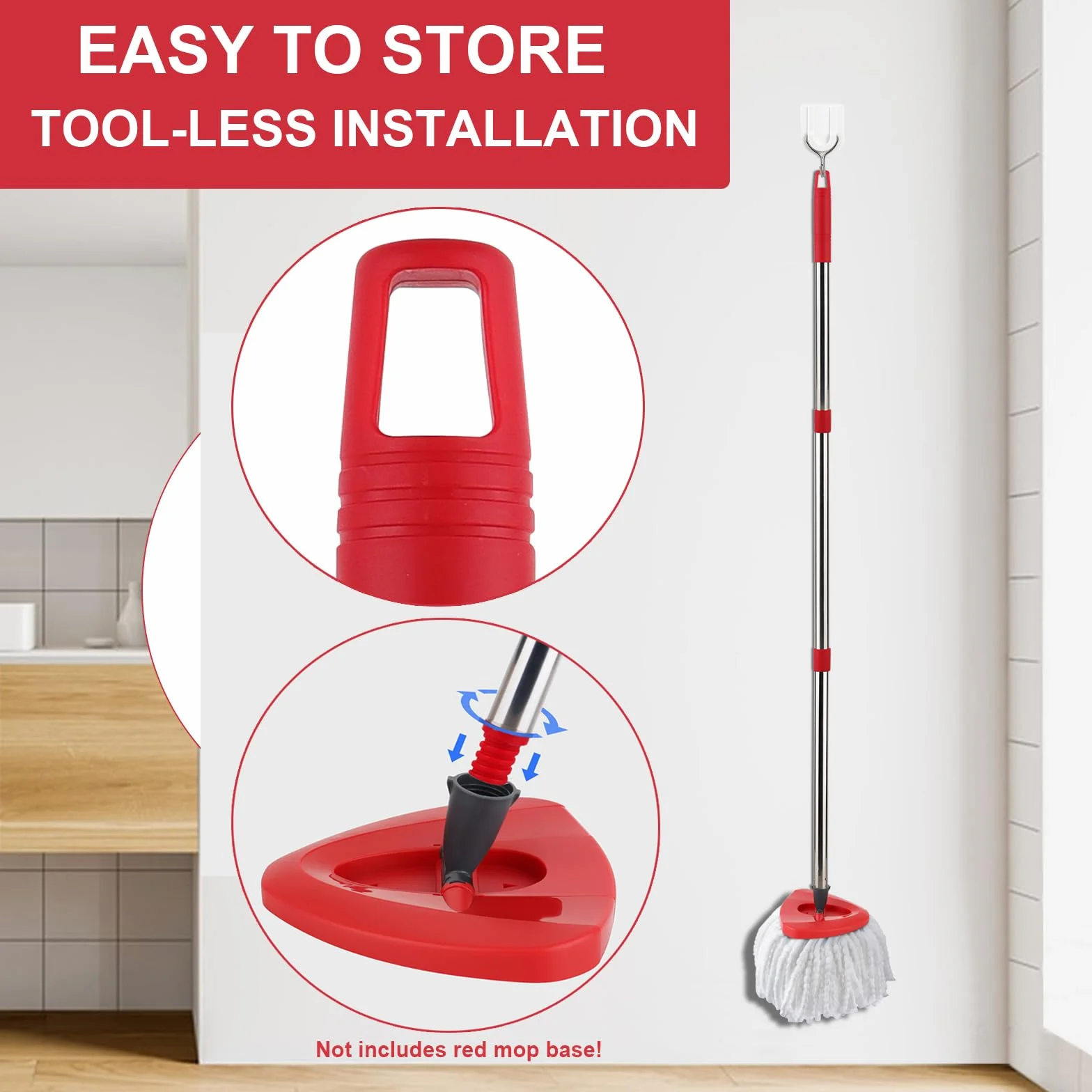 Mop zamienny uchwyt kompatybilny z Vileda Turbo Spin Mop, kij do wymiany mopa EasyWring, kij ze stali nierdzewnej, 4 sekcje od 12 cali do 58 cali długości