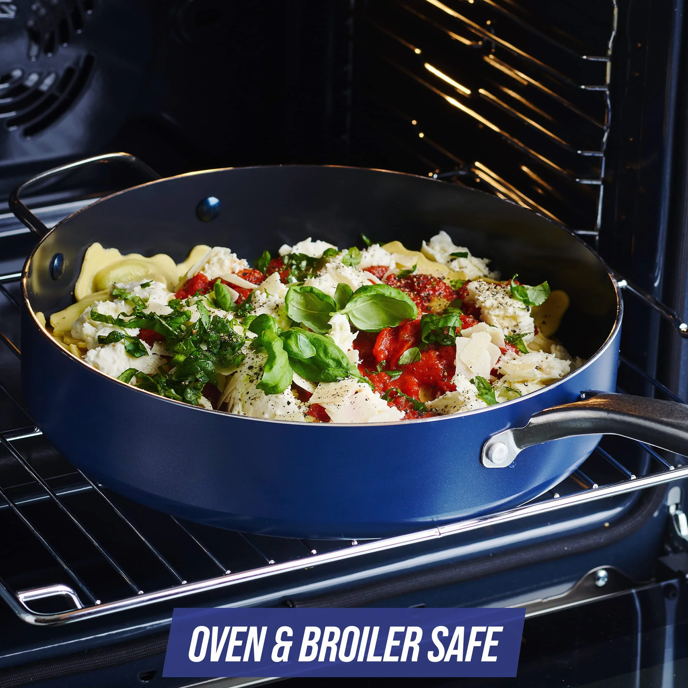 Blue Diamond Skillet with Lid, Non Stick Aluminium Pan - Induction & Oven Safe Cookware - 28 cm, Blue