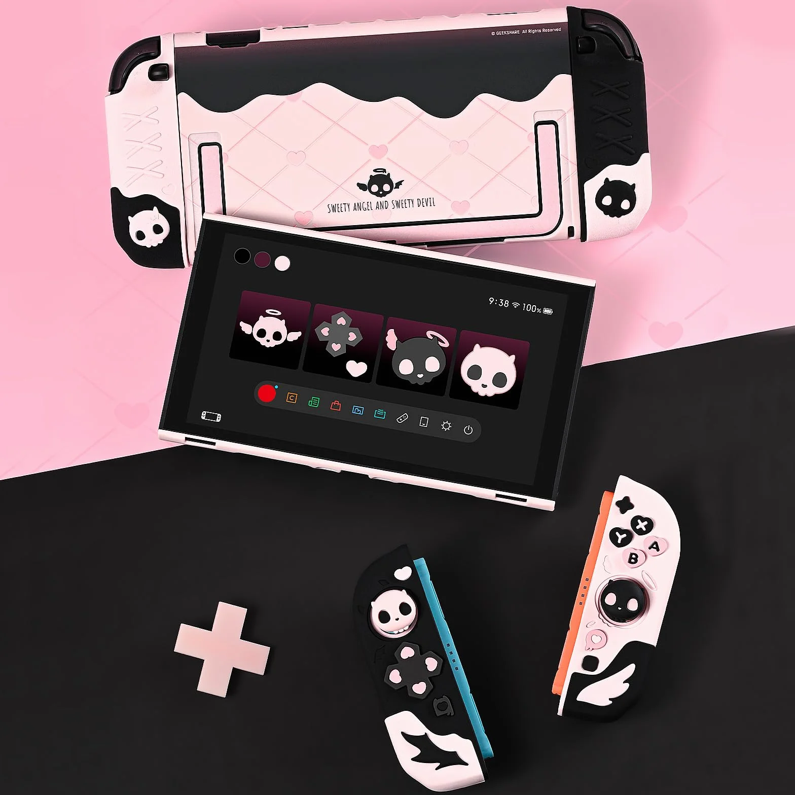 GeekShare Silikonowe etui ochronne kompatybilne z Switch 2, antyrysowate etui na Switch 2, oddzielalna miękka silikonowa osłona ochronna na joystick z 2 nakładkami na kciuki - Sweet Skull