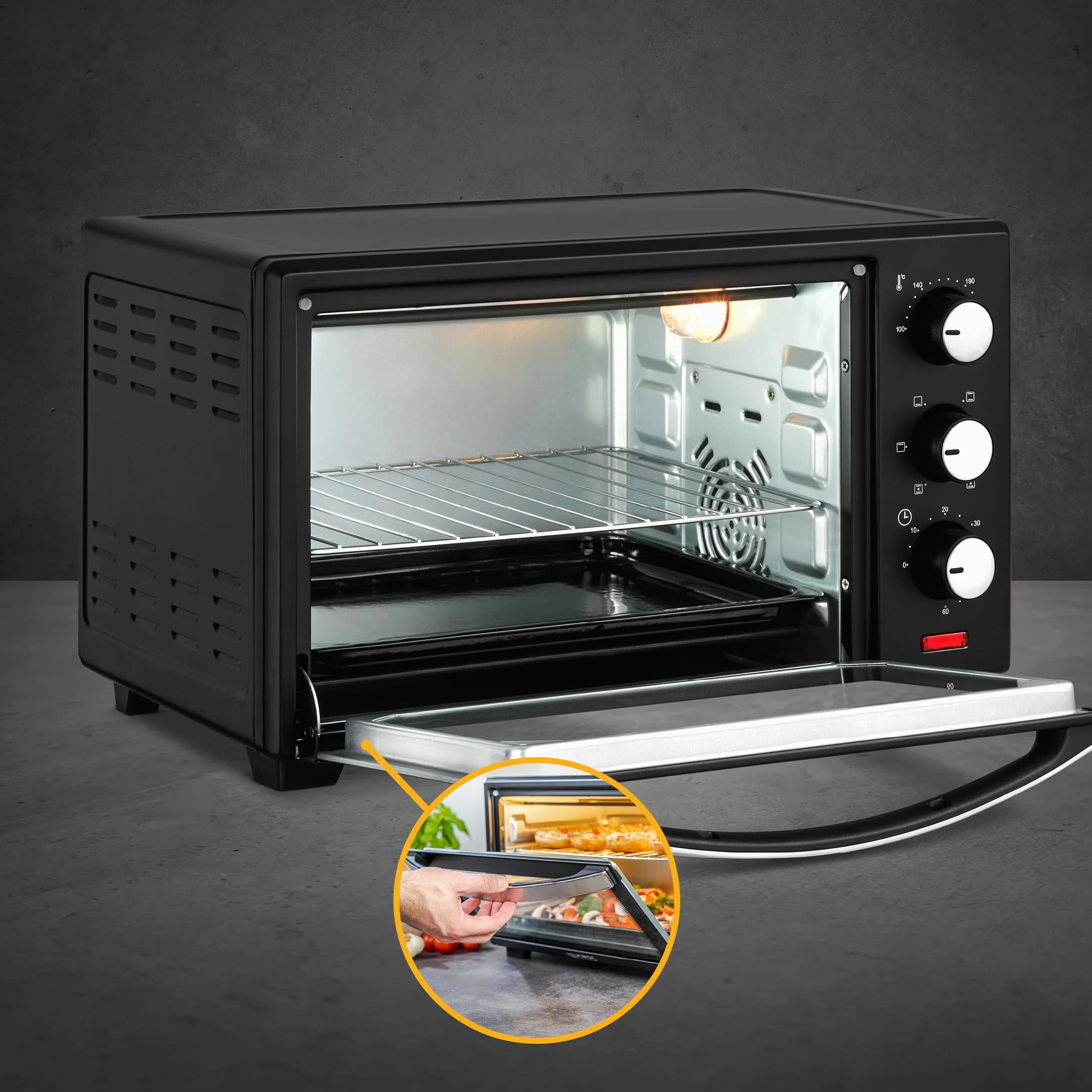 First Austria Mini piekarnik 19 l 1380 W czarny podwójne szklane drzwi timer 60 minut