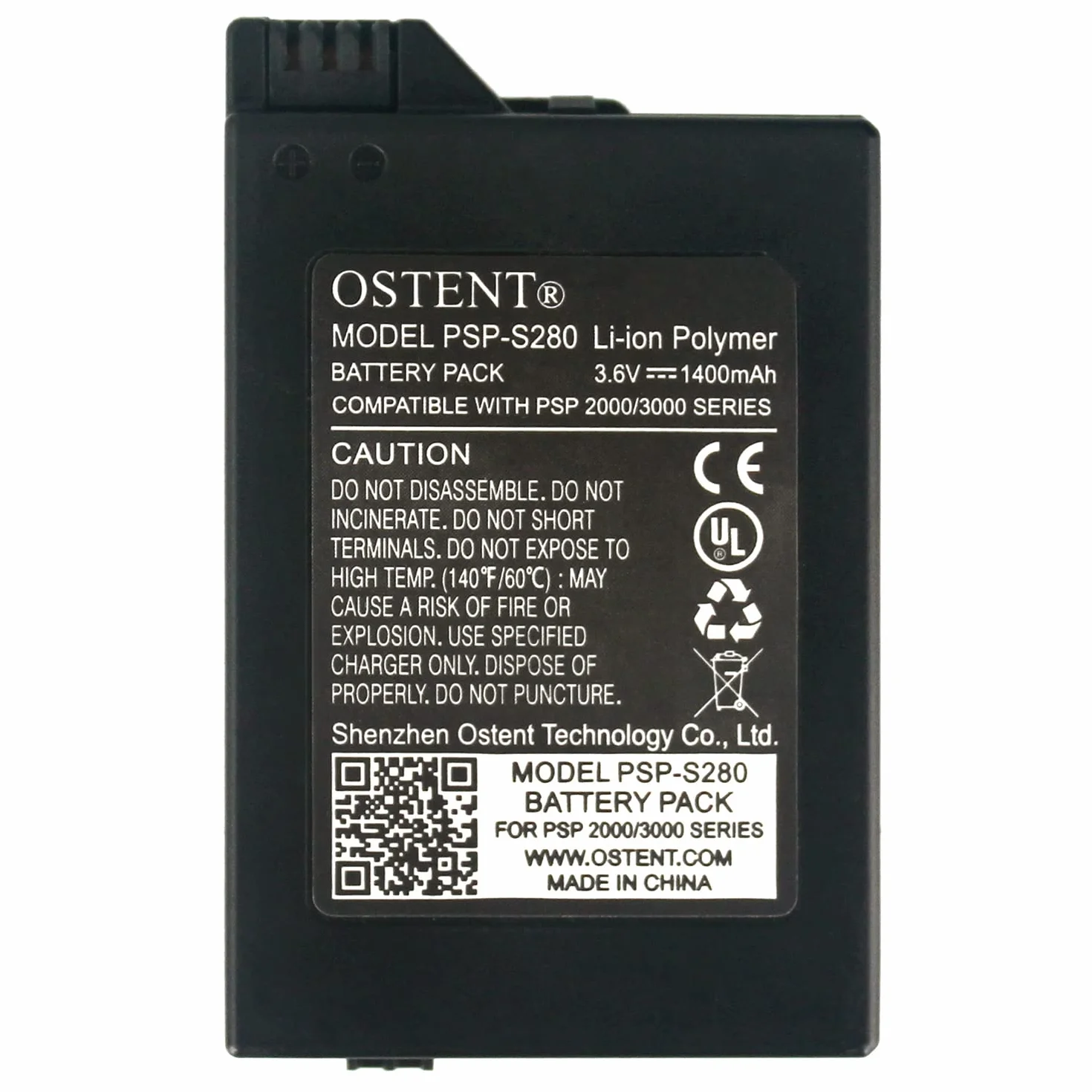 OSTENT Prawdziwy 1400 mAh 3,6 V litowo-jonowy polimerowy akumulator zastępczy wersja ulepszona dla Sony PSP 2000/3000 PSP-S110 konsoli do gier wideo