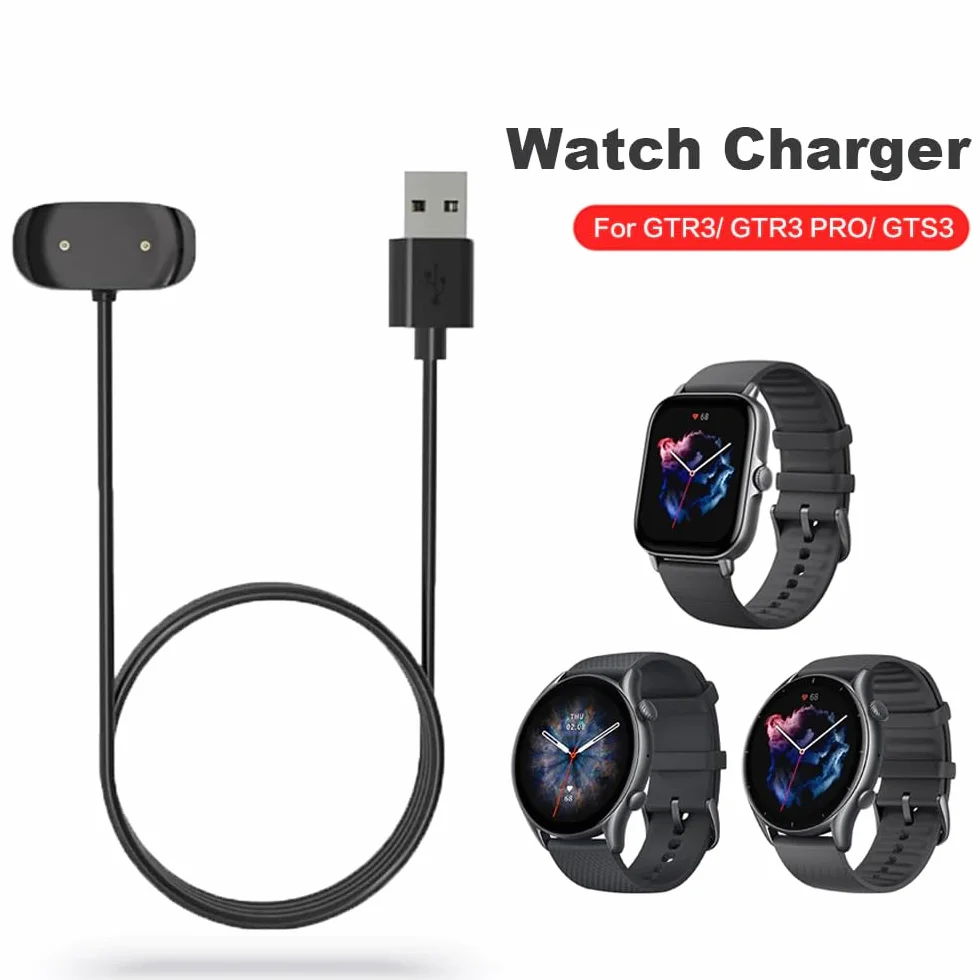 Kabel do ładowania kompatybilny z Amazfit GTR 3/3 Pro/GTS 3 - 100 cm wytrzymały ABS USB Charger zastępczy do Amazfit GTR 3/3 Pro/GTS 3 - akcesoria do smartwatcha (czarny)
