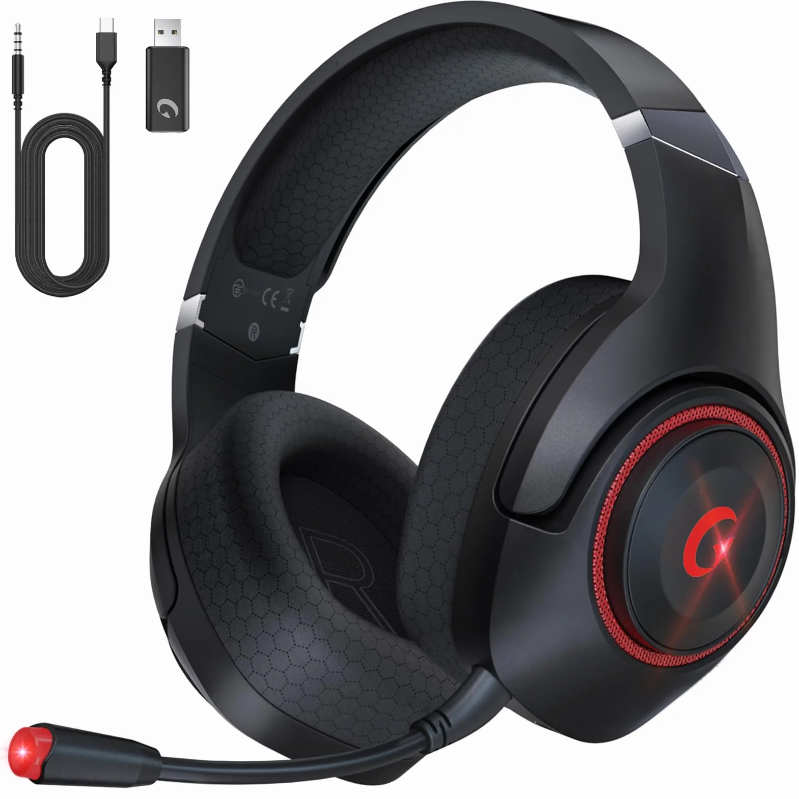 Zestaw słuchawkowy dla graczy, 2,4 GHz USB Wireless Gaming Headset do PS5/PS4/PC/MAC, słuchawki gamingowe ze zdejmowanym mikrofonem, ENC Noise Cancelling, Bluetooth 5.2, bateria 40H, przewodowy zestaw