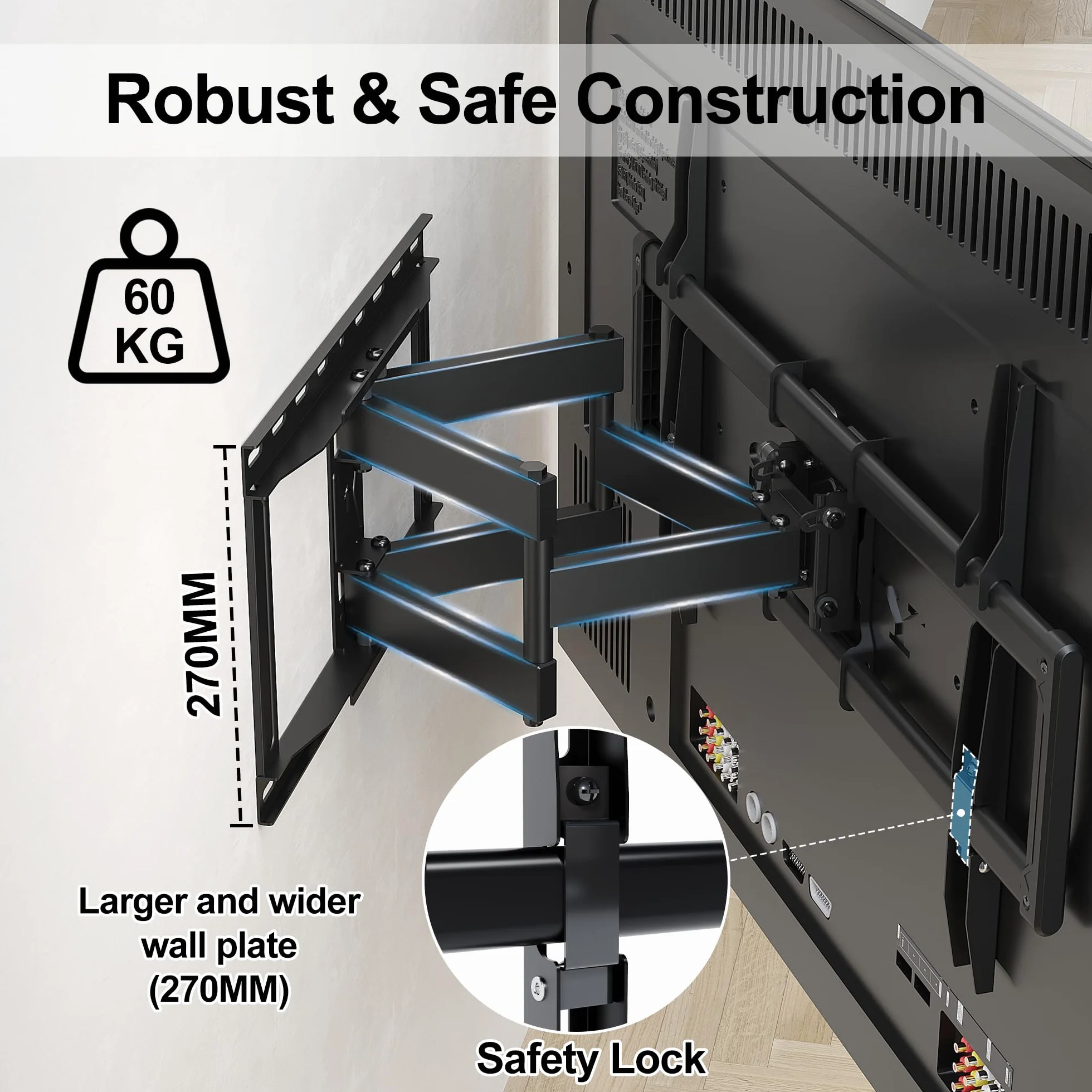 BONTEC Uniwersalny uchwyt ścienne do TV 37-85 cali, do 60 kg, z obrotową i kątową funkcją, podwójnym ramieniem, max VESA 600x400 mm, zestaw do montażu z szablonem, poziomicą i opaskami kablowymi