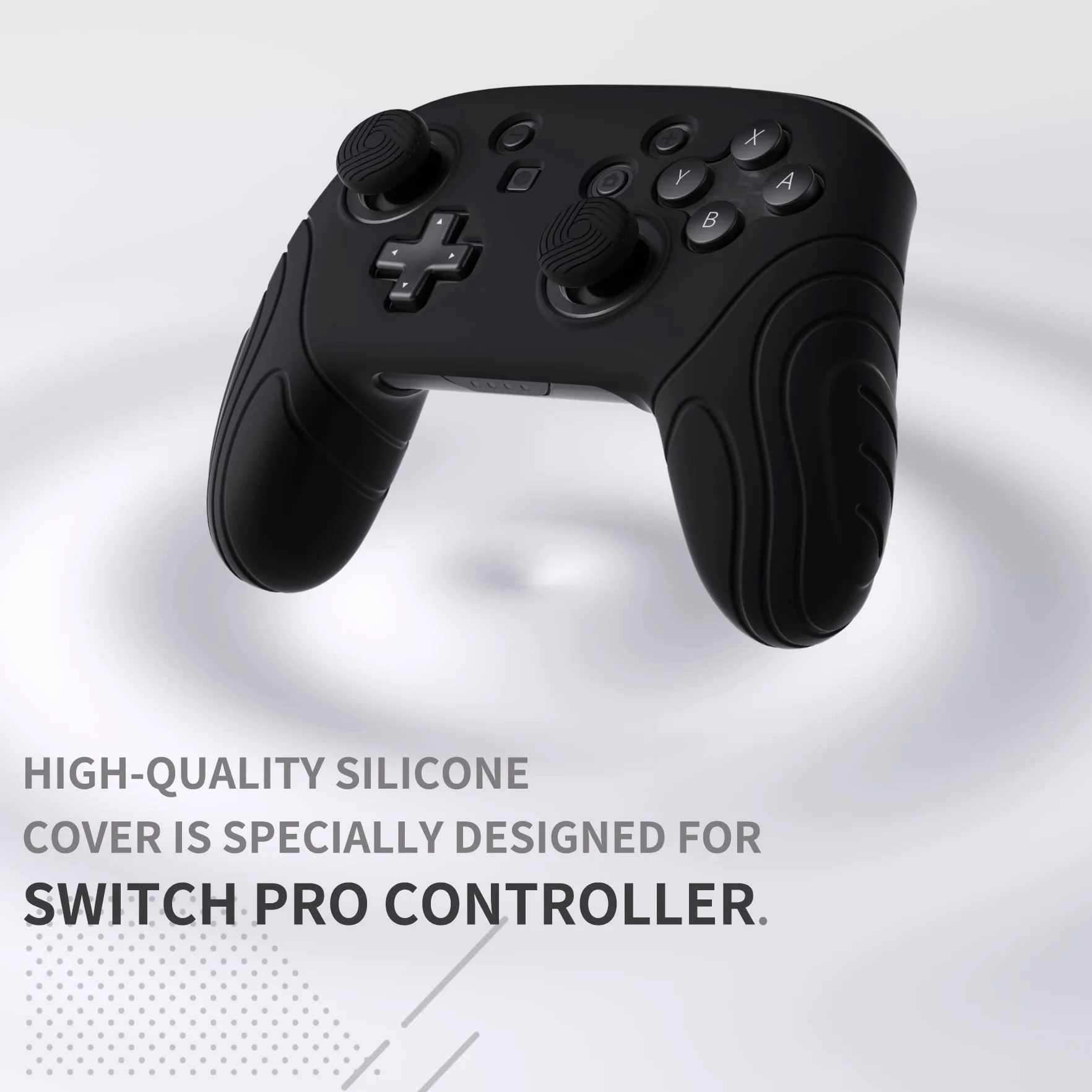 PlayVital Skórki Antypoślizgowa do Nintendo Switch Pro Controller,Miękka Silikonowe Ochronne do Switch Pro,Ergonomiczne Obudowy z Nakładkami Kciuki-Czarny(Samurai Edition)