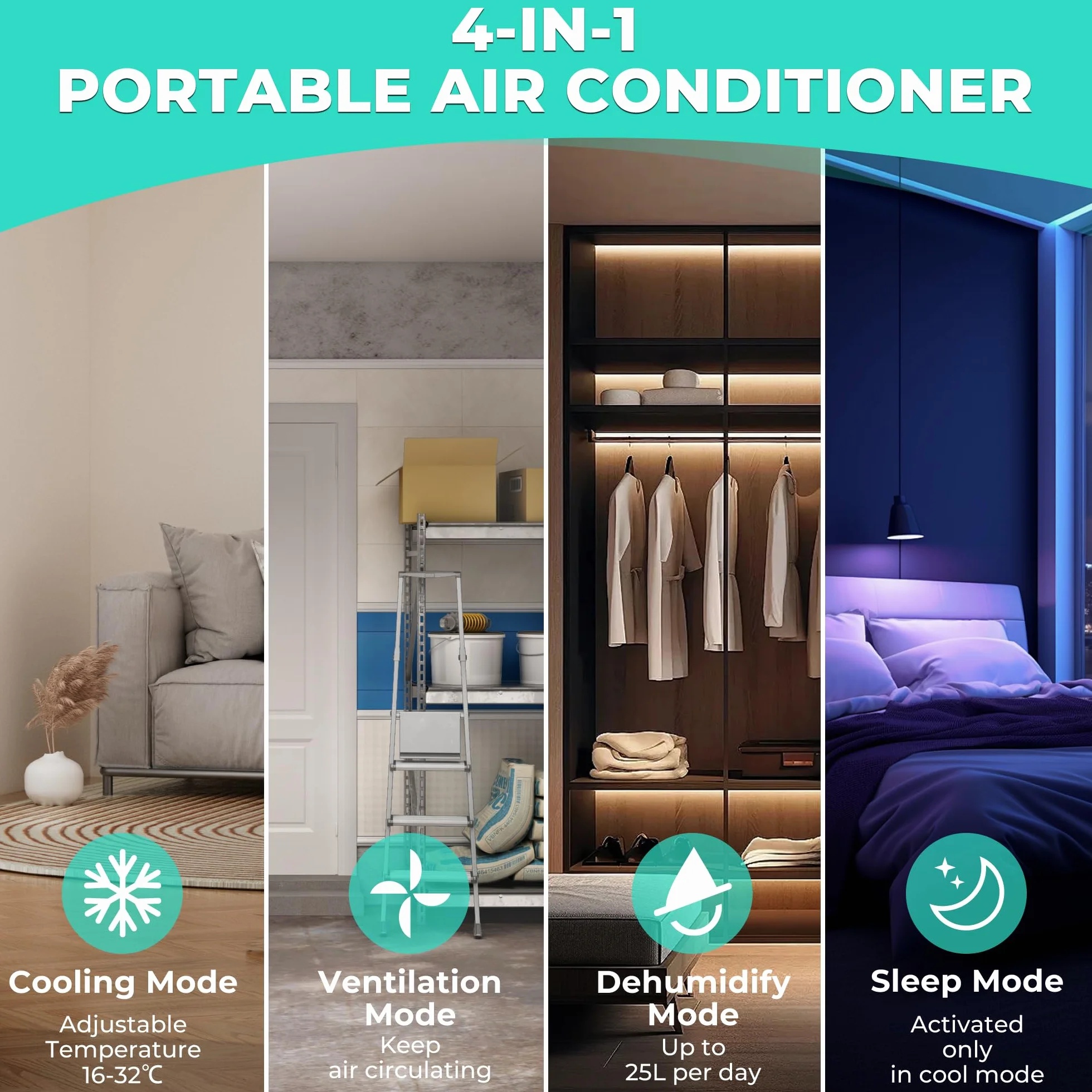 HAUSHOF klimatyzator mobilny 9000 BTU 4 w 1 chłodzenie osuszacz do 33 m²