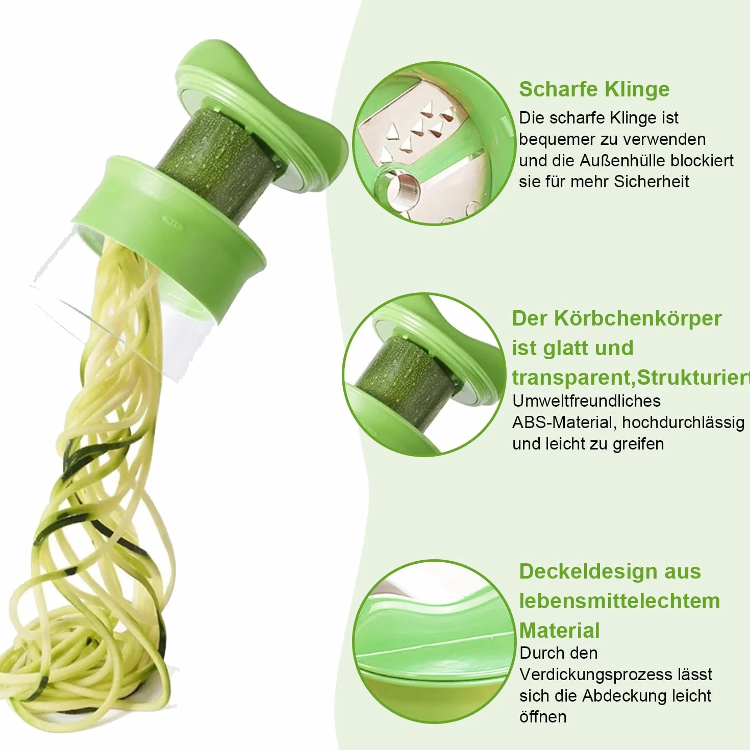 Onperpoe Krajalnica spiralna do warzyw, 4 w 1, ręczna krajarka do warzyw, szatkownica do warzywnego spaghetti, cukinii, spaghetti, warzyw, makaronu, spirali, marchewki, ogórków, ziemniaków, dyni