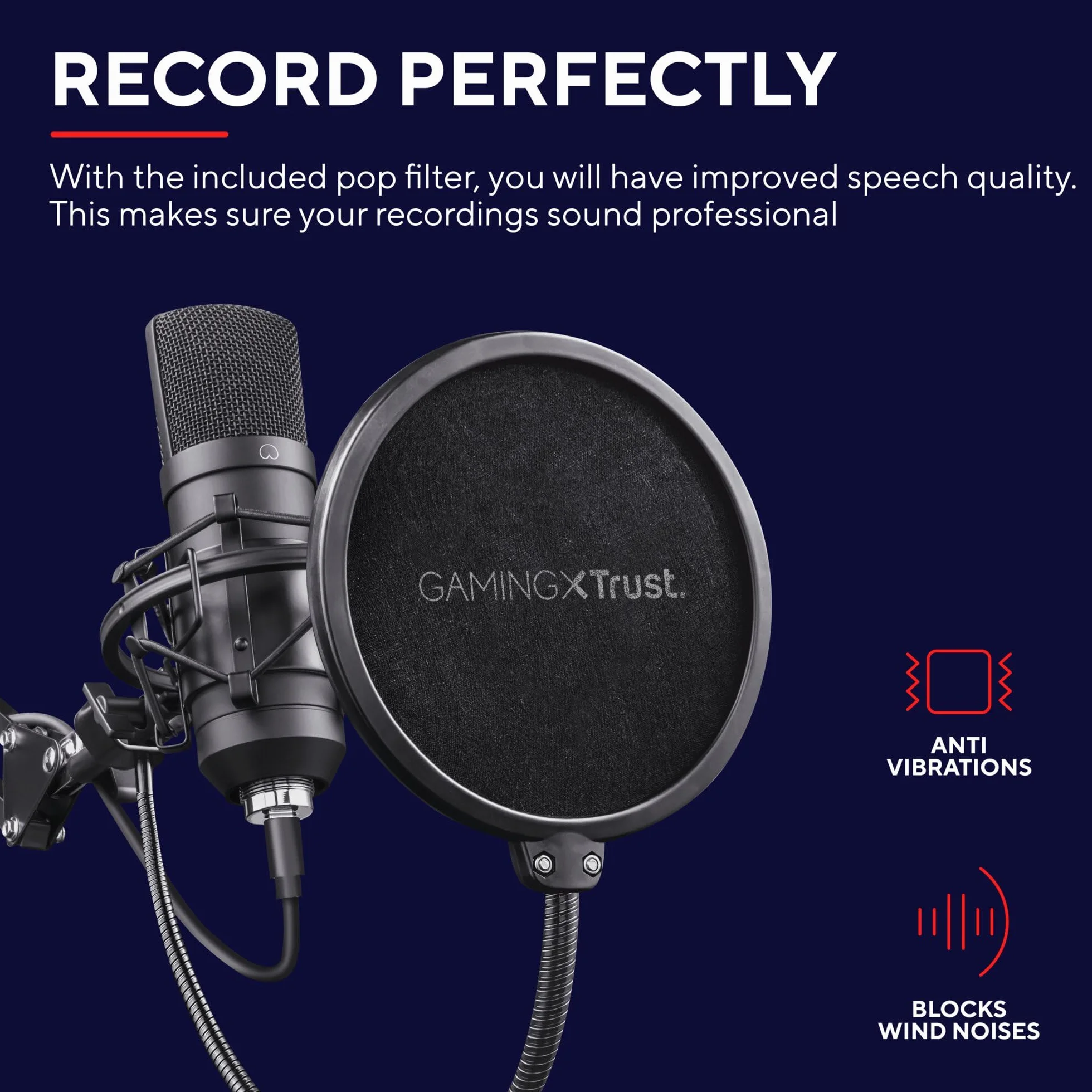 Trust Gaming GXT 252+ Emita Profesjonalny Mikrofon Studyjny USB z Ramieniem, Pop Filter, Kosz Antywibracyjny