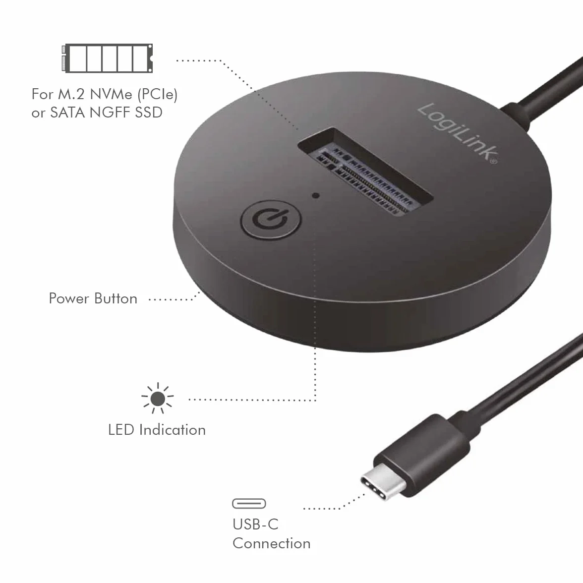 LogiLink USB 3.2 (Gen 2) przenośny port Quickport do dysków SSD M.2 NVMe (PCIe) lub SATA (NGFF)