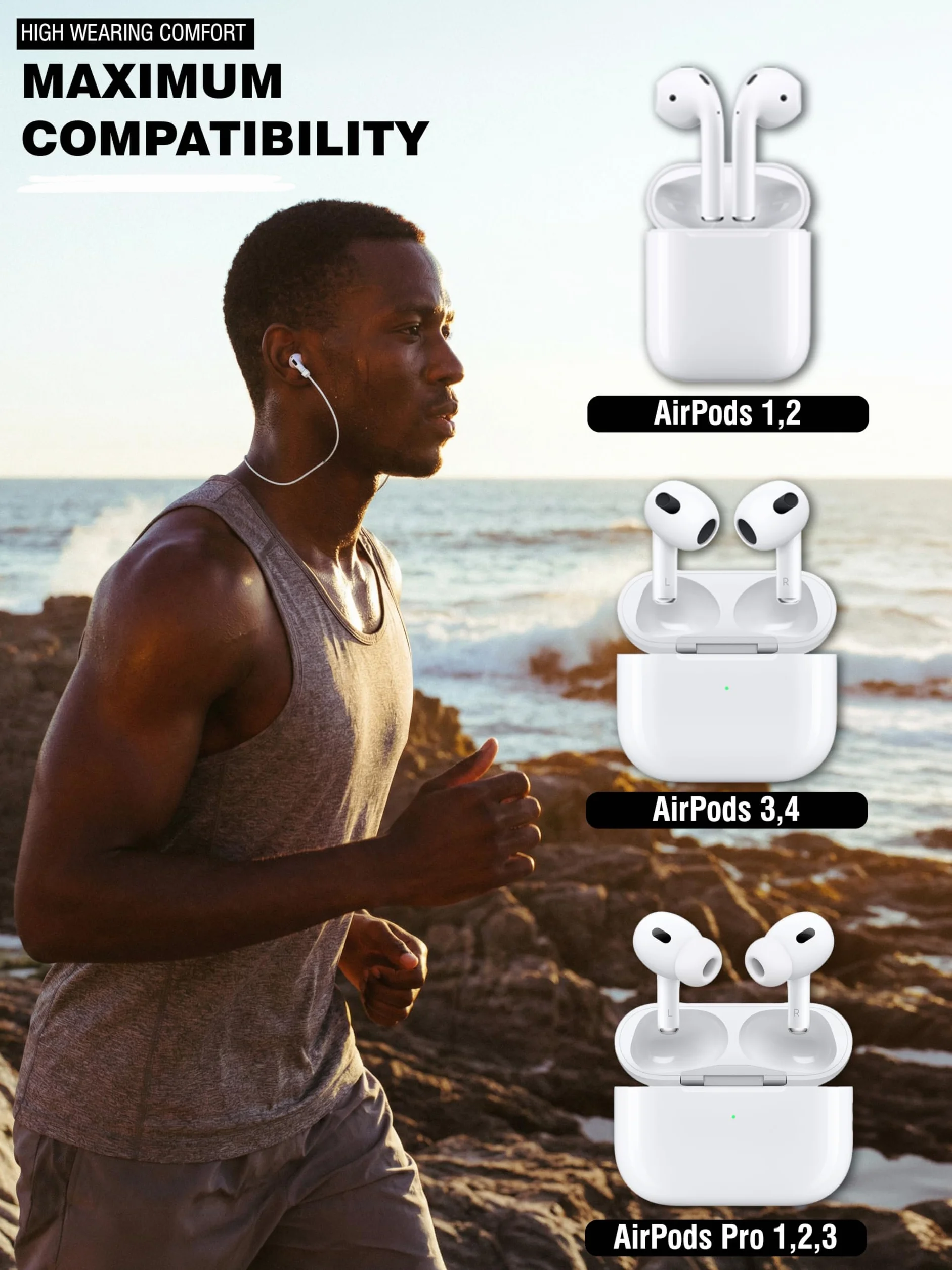Rootful.® 2 x pasy mocujące do AirPods [niezawodny] do uprawiania sportu, podróży itp. Akcesoria do AirPods - Miękkie silikonowe paski