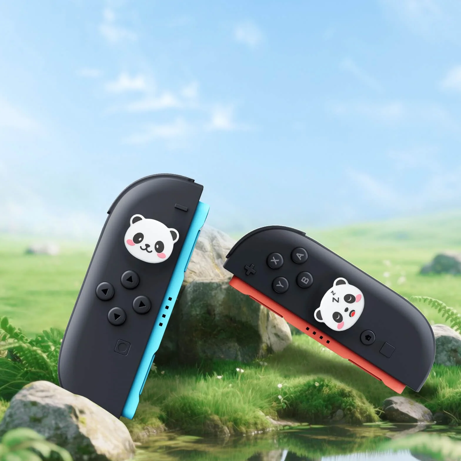 JEMDO Joystick nakładki kompatybilne z Switch 2 (2025) – zestaw 4 szt. Panda Thumb Grips z silikonu, antypoślizgowe nakładki na sztyfty odpowiednie do sterowania Joy Con, motyw zwierzęcy dla