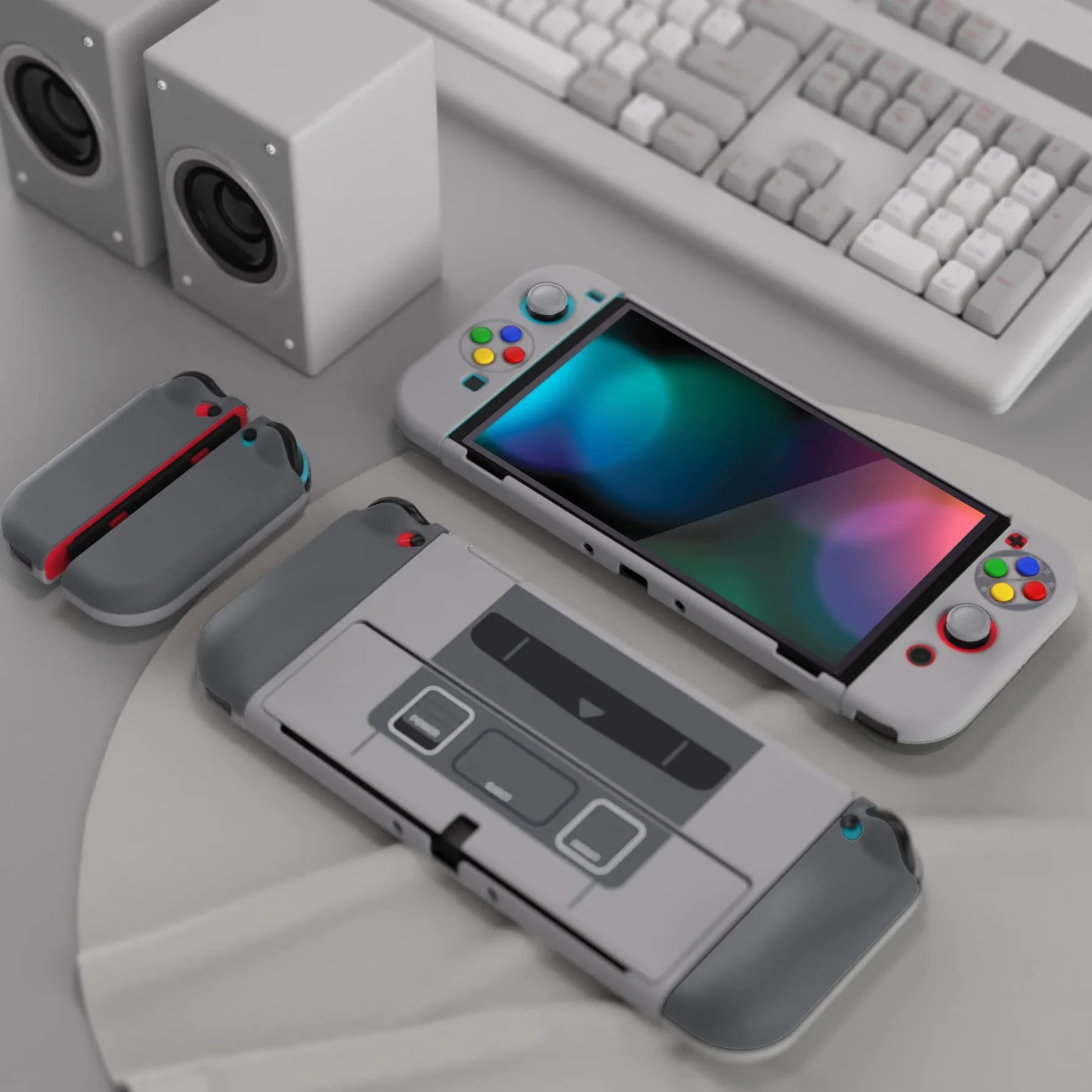 PlayVital Etui Ochronny do Nintendo Switch OLED Hard Shell Case, AlterGrips Dokowalna Futerał, Protective Cover z Kciuka Caps & Caps Przycisków SNES