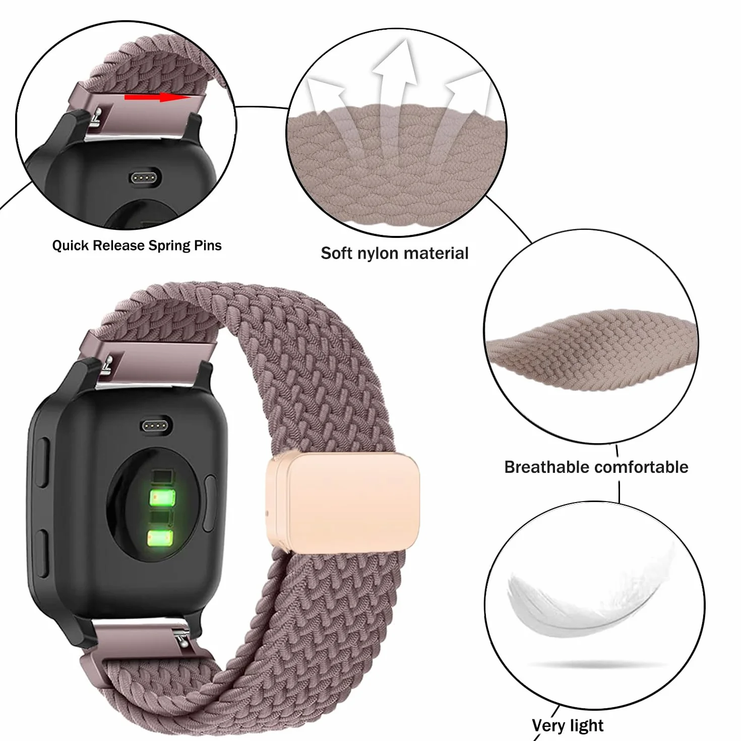Issinlky Nylonowa opaska do Garmin Venu Sq/Sq Music/Venu Sq 2/Sq 2 Music, 20 mm elastyczny pasek do Garmin Venu 2 Plus/Vivoactive 3/Vivoactive 5/Garmin Venu/Vivomove HR/Forerunner 55 245 645