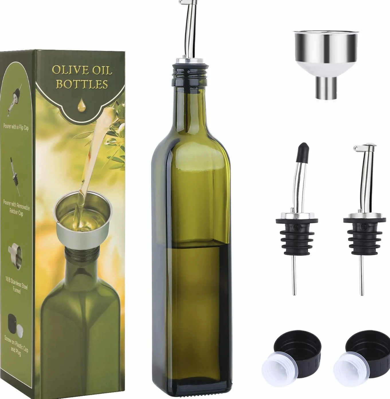 Aozita D6-G-UK Butelka na Oliwę, Zielony/Biały, 500 ml