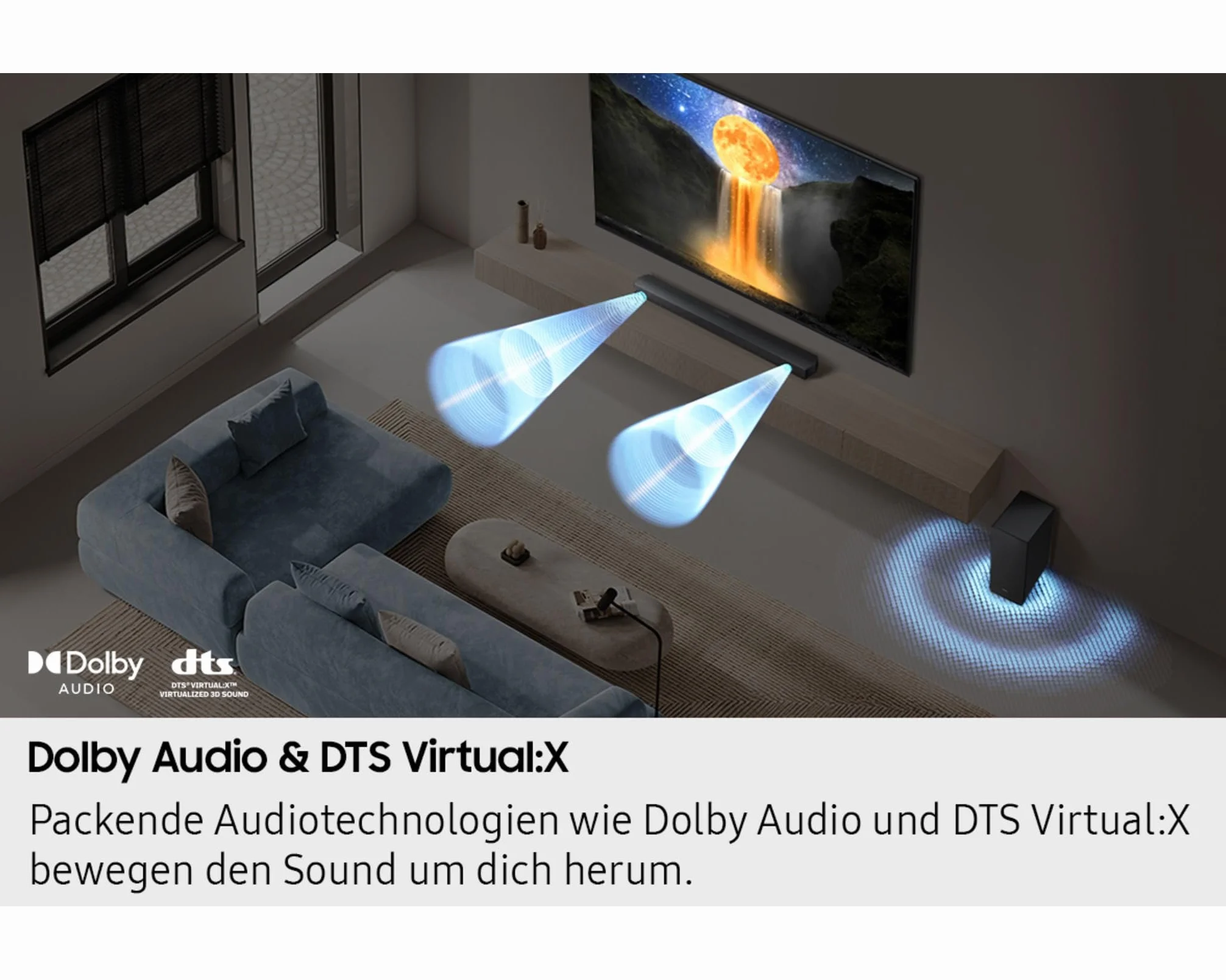 Samsung HW-B650F 3.1-kanałowy soundbar do telewizora, bezprzewodowy subwoofer, Dolby Atmos i DTS Virtual:X, Q-Symphony and Adaptive Sound