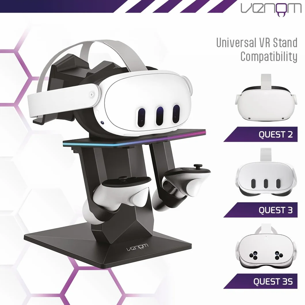 Venom Stojak ładujący RGB do Meta Quest 3S/3/2/Pro | Ładowarka USB-C i stojak z podświetleniem LED w 7 kolorach