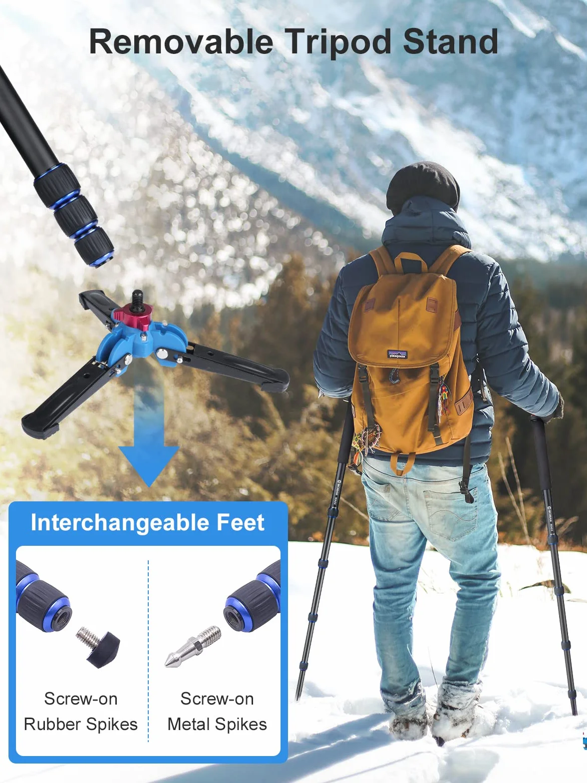 Moman Statyw Monopod z Nóżkami Do Aparatu Dslr Camcorder Dv, Lekki Przenośny Stop Aluminium Unipod, Podstawa Statywu W Zestawie, 5 Sekcji Do 163 cm